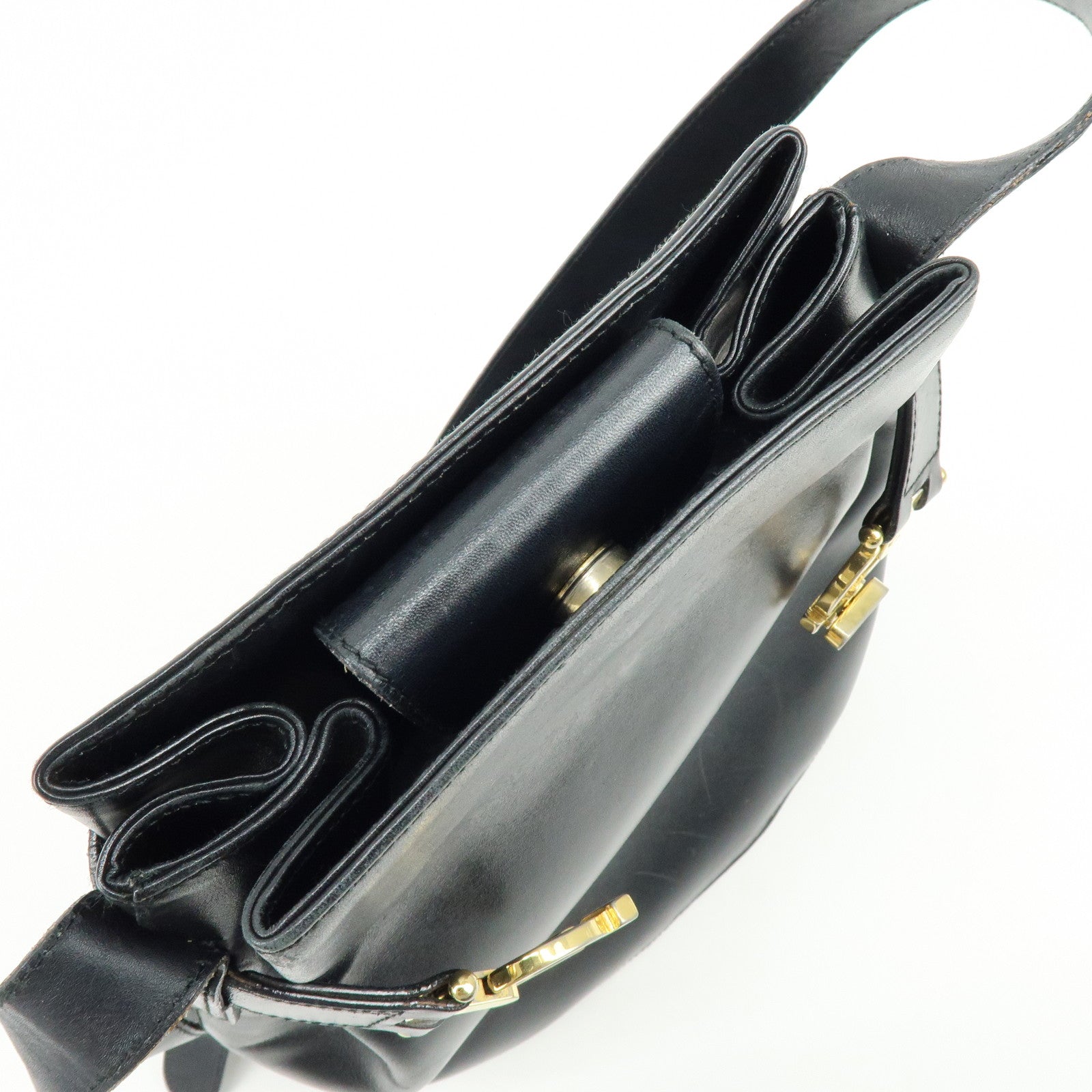 Ferragamo Gancini Leather Shoulder Bag Hand Bag Black