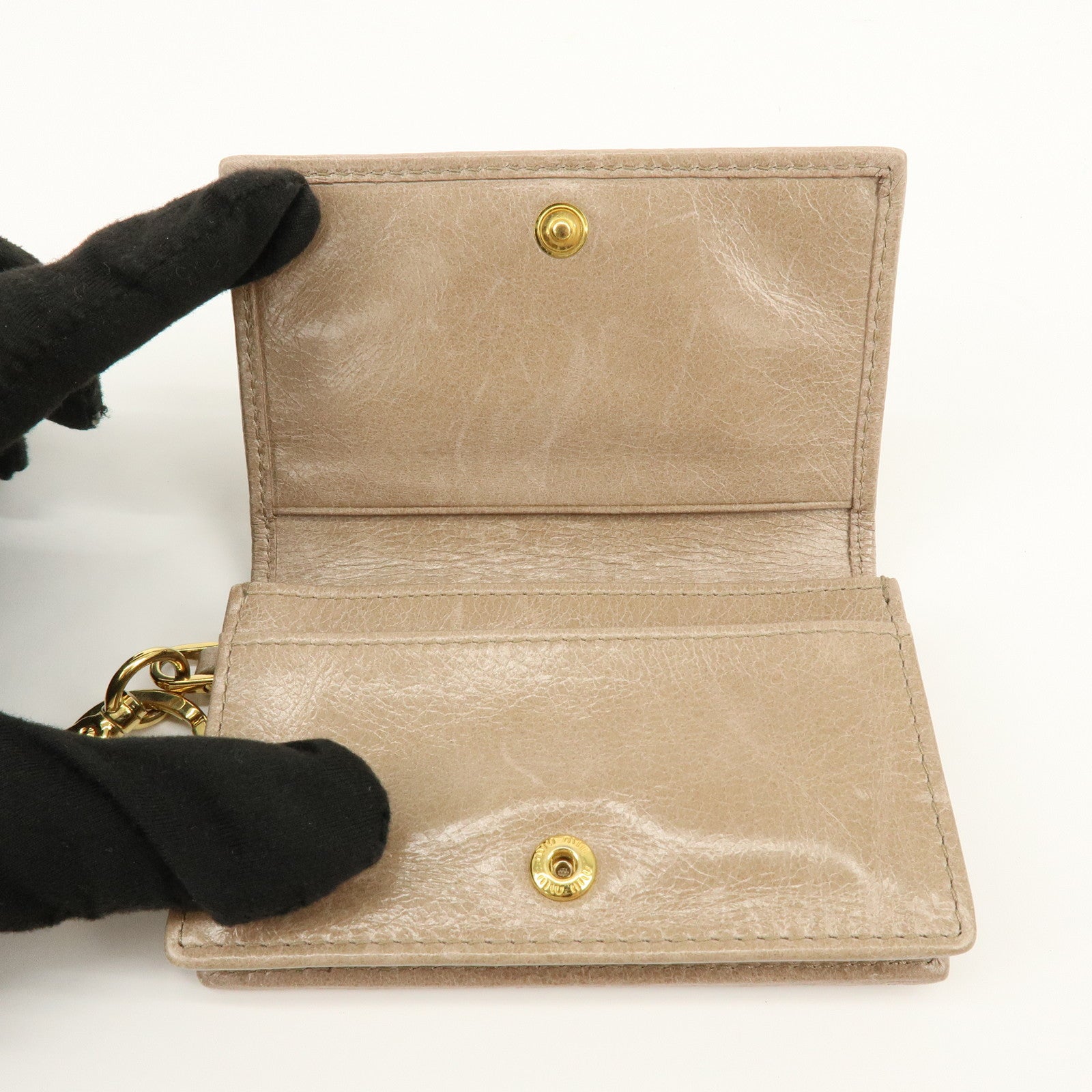 MIU MIU Matelasse Leather Card Case Card Holder Pink Beige 5MC407