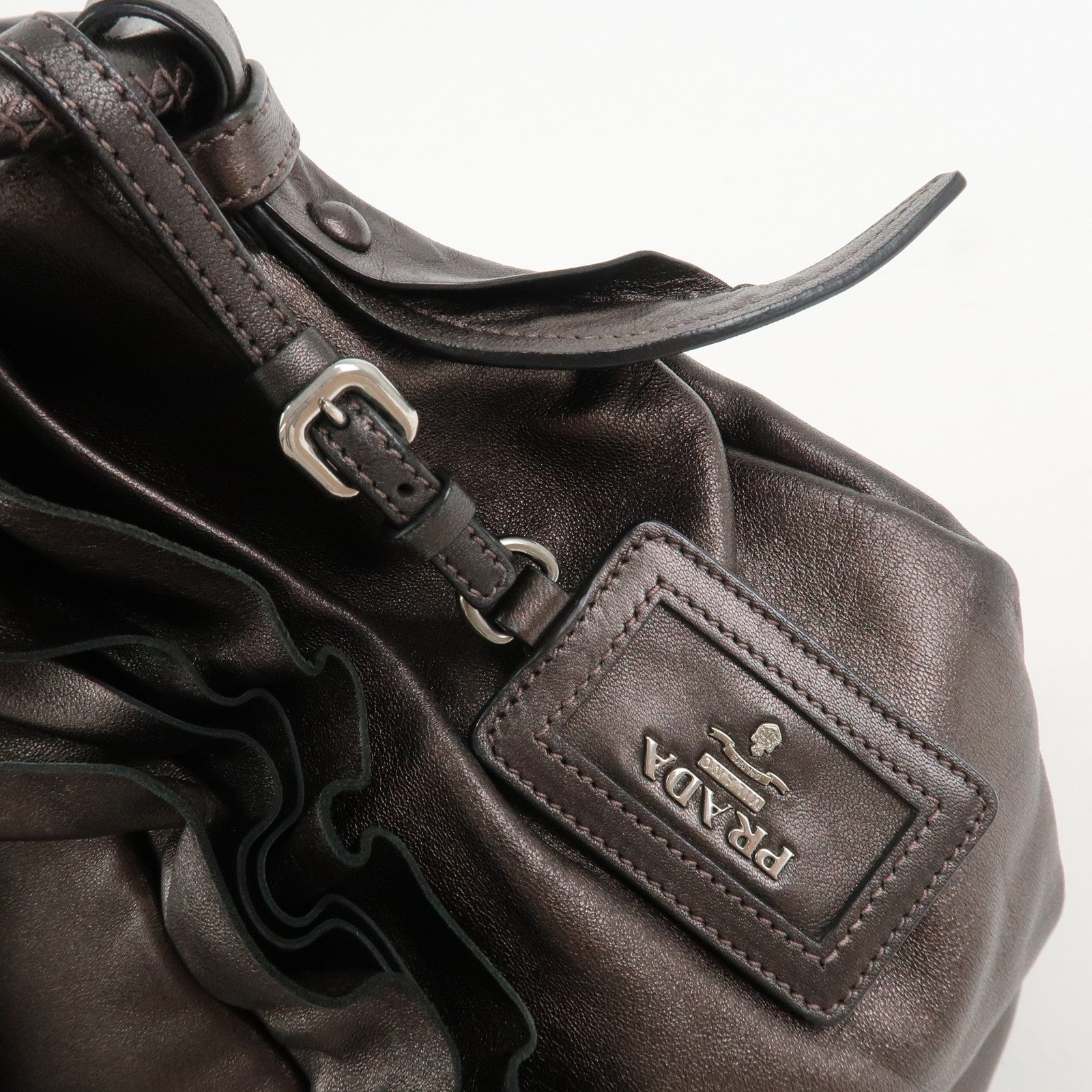 PRADA Logo Nappa Leather Shoulder Bag Hand Bag Bronze BR3993