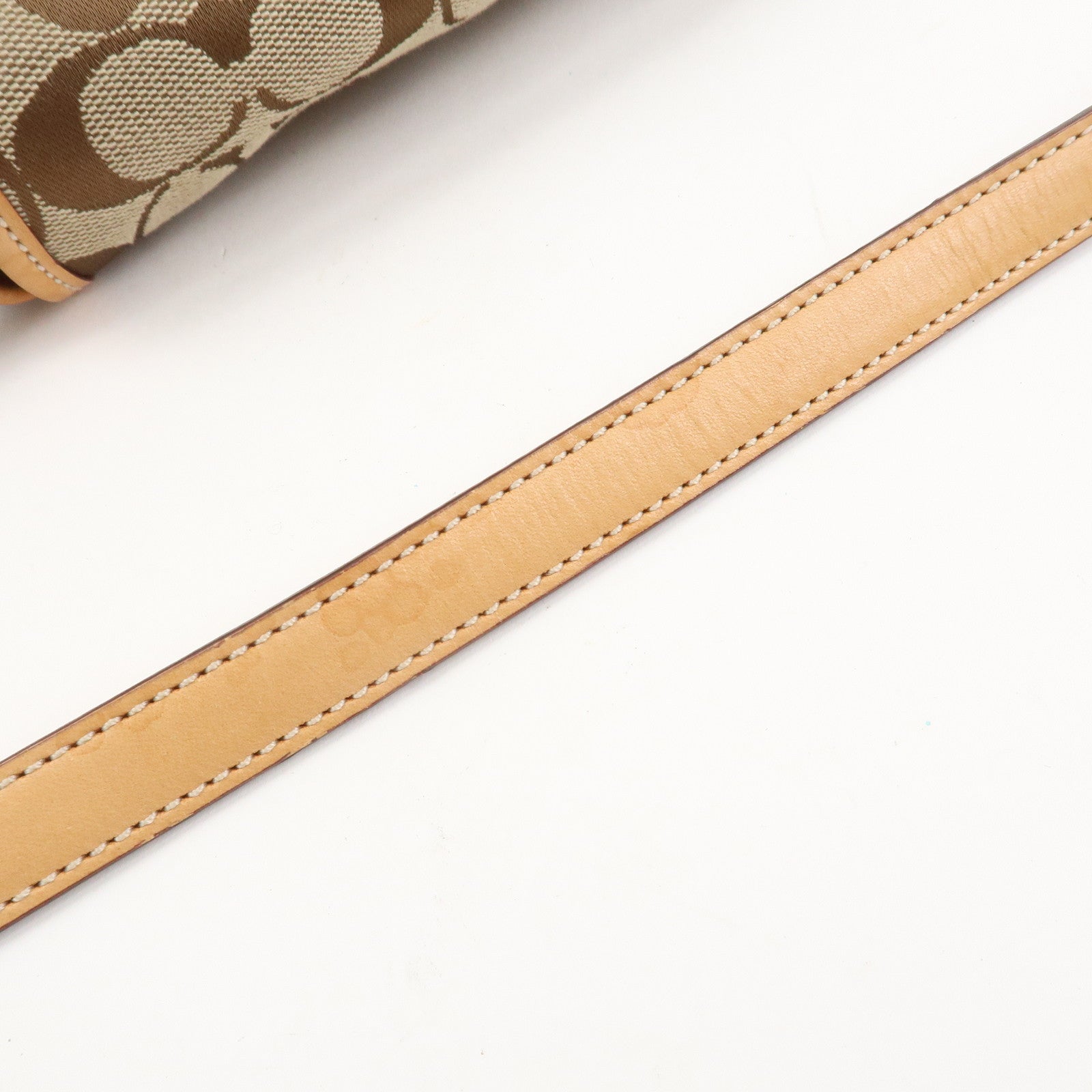 COACH Signature Canvas Leather Shoulder Bag Beige Light Brown