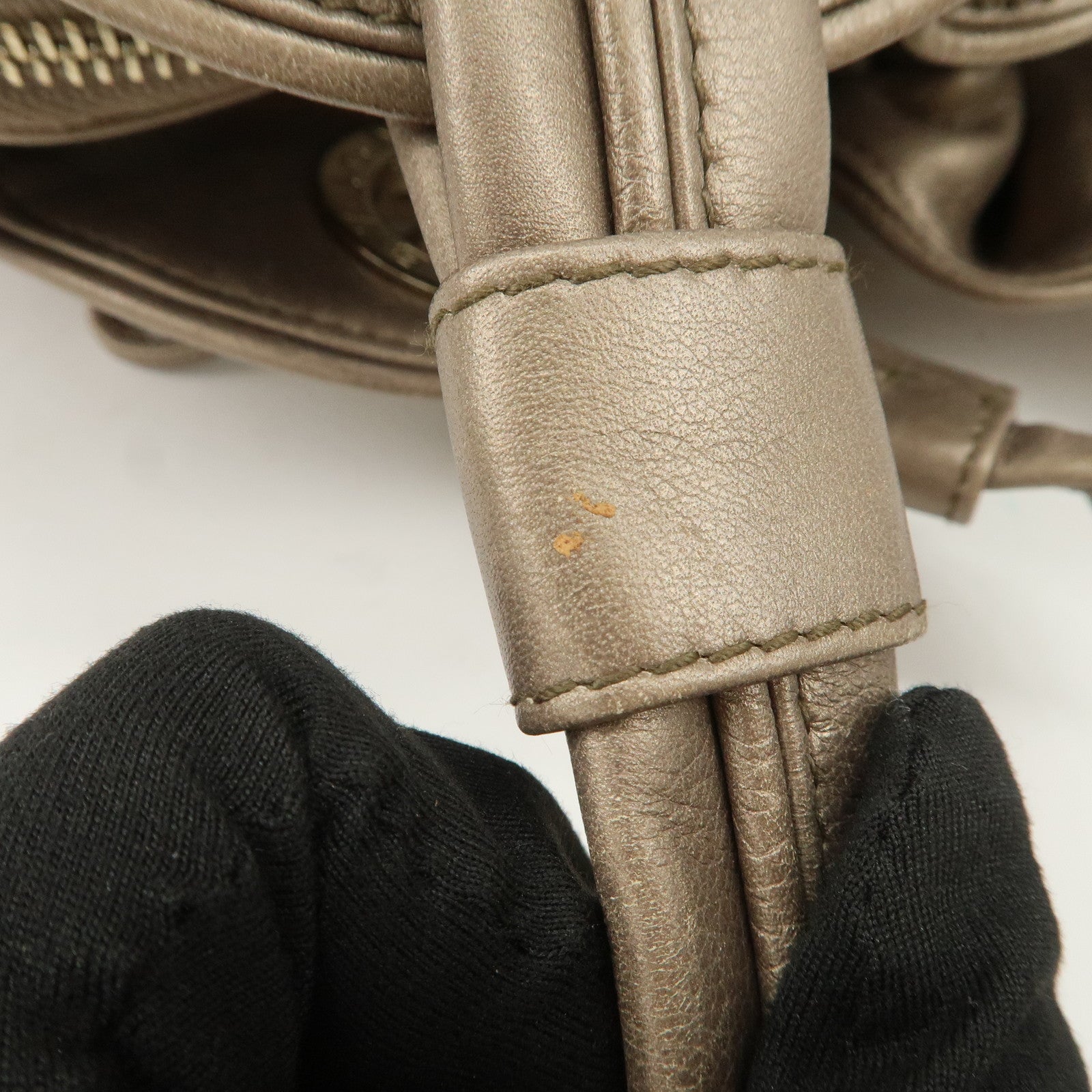 BVLGARI Logo Leather Hand Bag Shoulder Bag Bronze