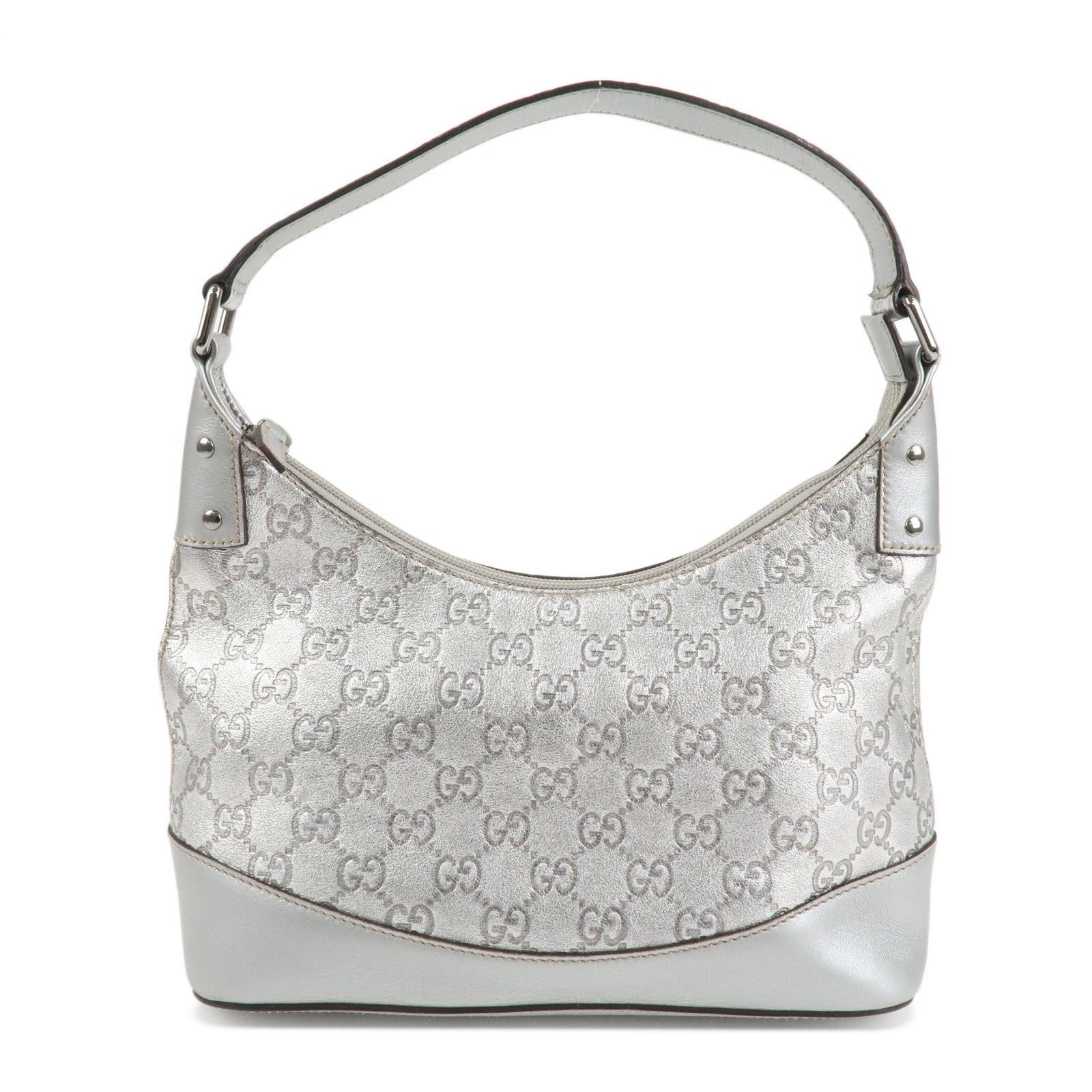 GUCCI Guccissima Leather Shoulder Bag Hand Bag Silver 240020 Used