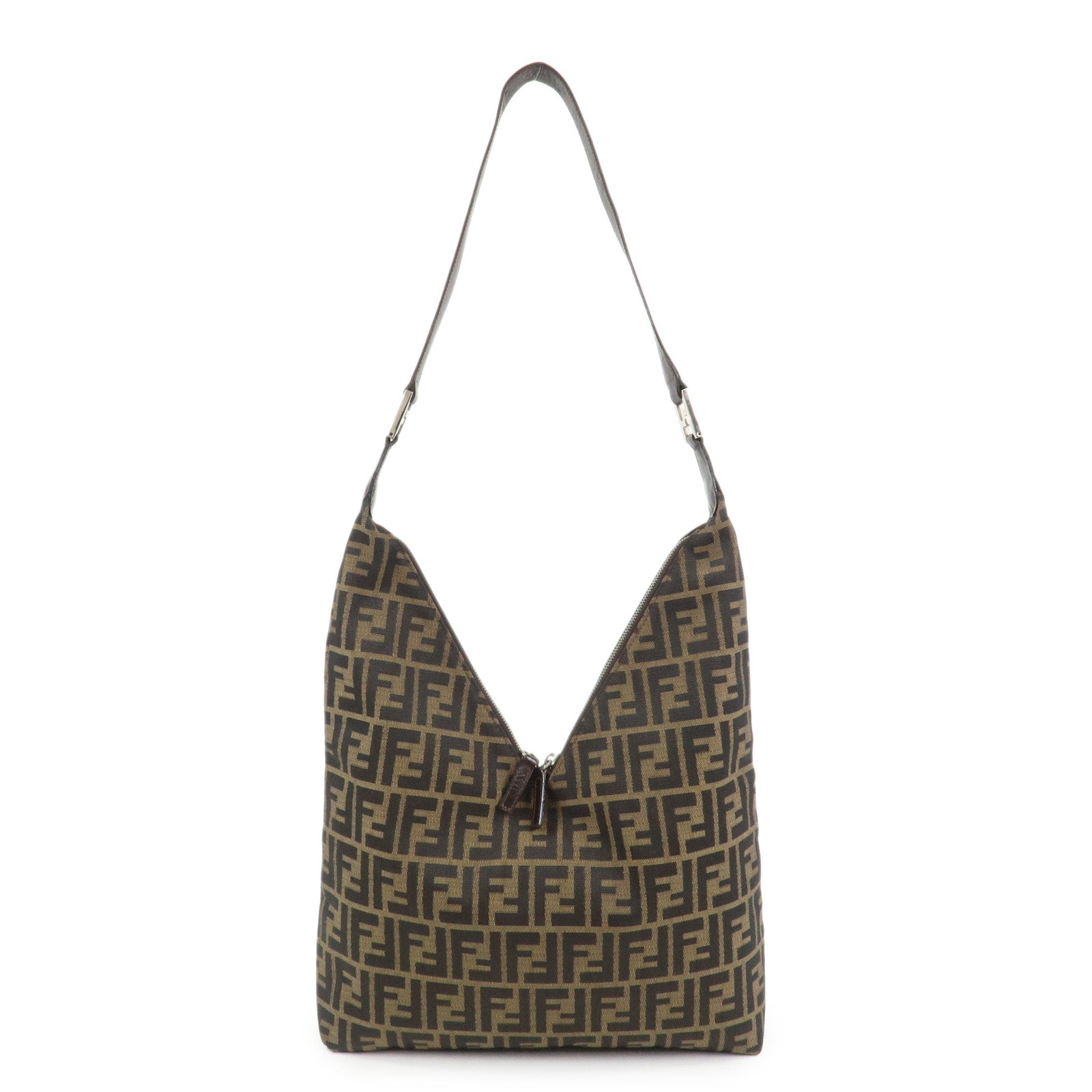 FENDI Zucca Canvas Leather Shoulder Bag Hand Bag Brown 83150870992