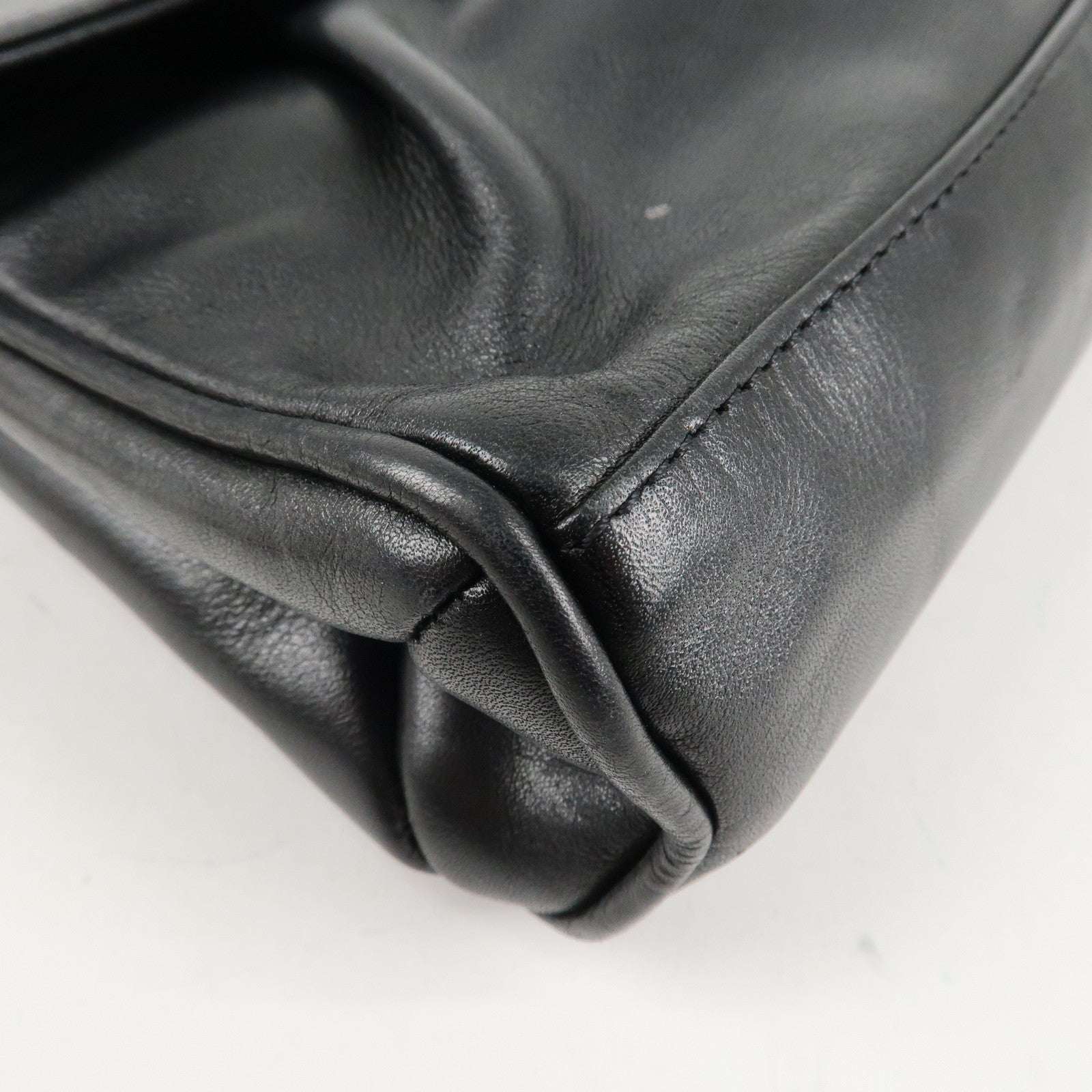 FENDI Leather Hand Bag Tassel Charm Gold Hardware Black Used