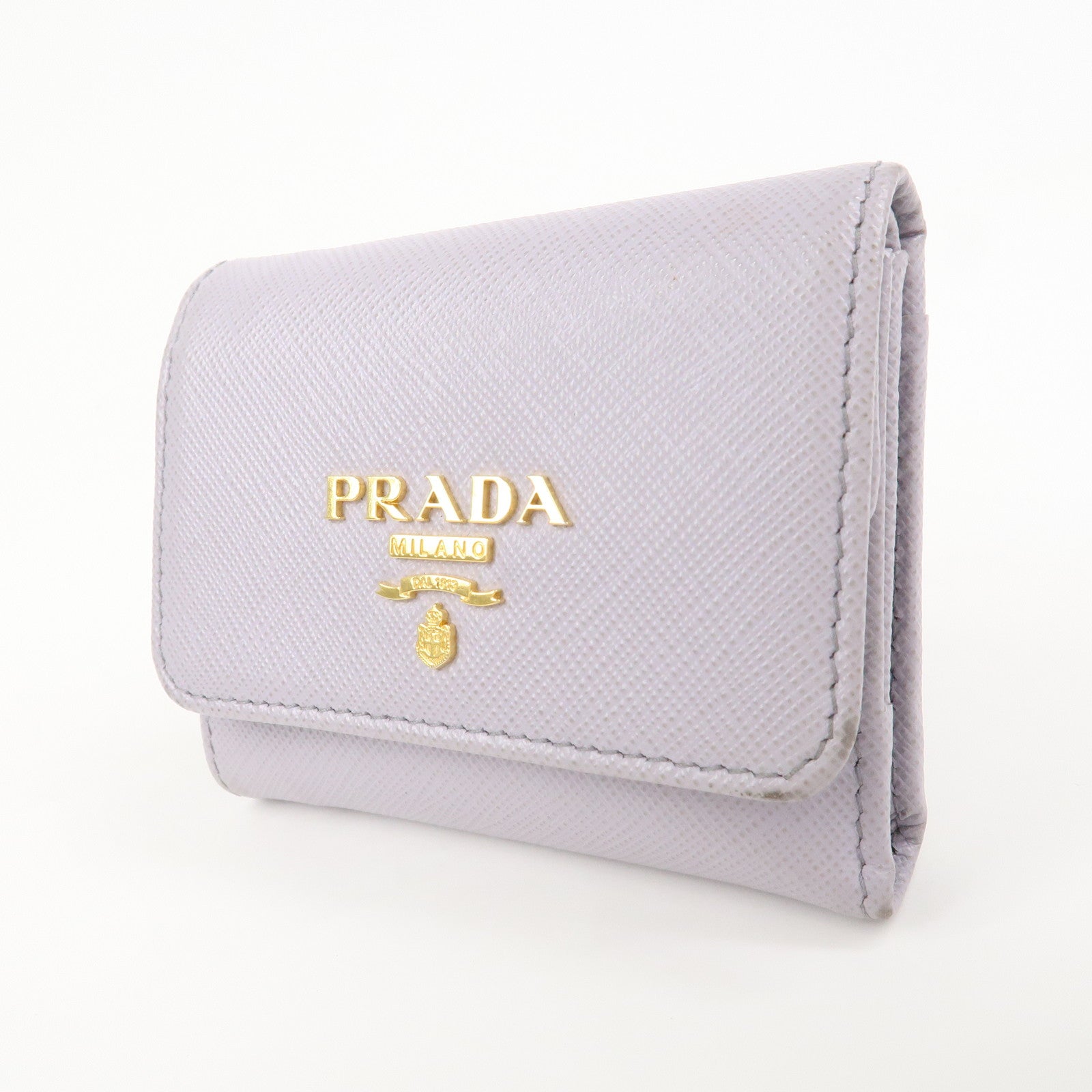 PRADA Saffiano Leather Tri-fold Compact Wallet Light Purple 1MH043