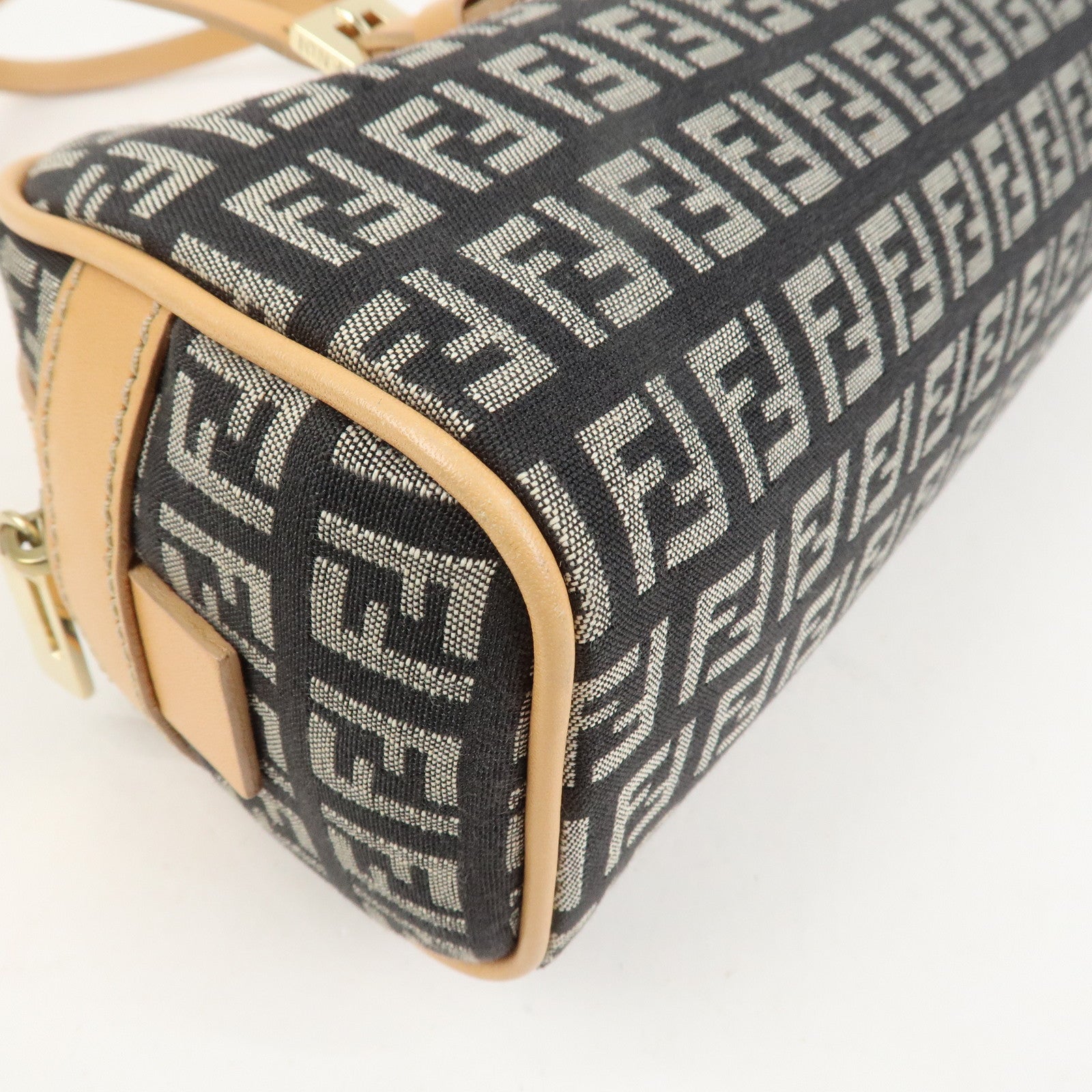 FENDI Zucchino Canvas Leather Mini Boston Bag Hand Bag Black 8BL007