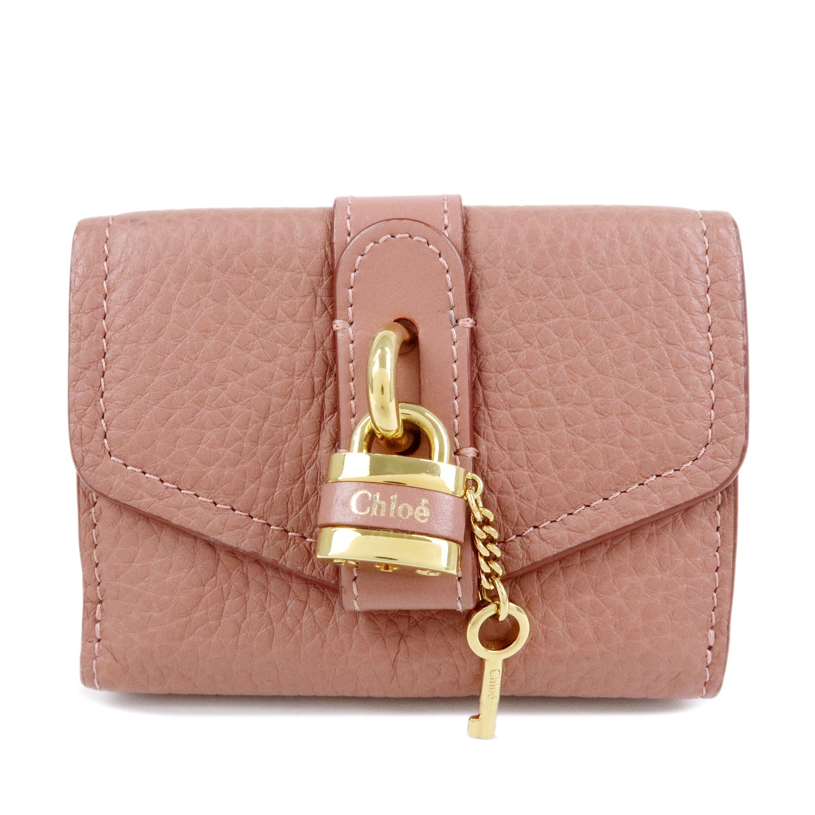 Chloe Aby Lock Leather Compact Trifold Wallet Pink