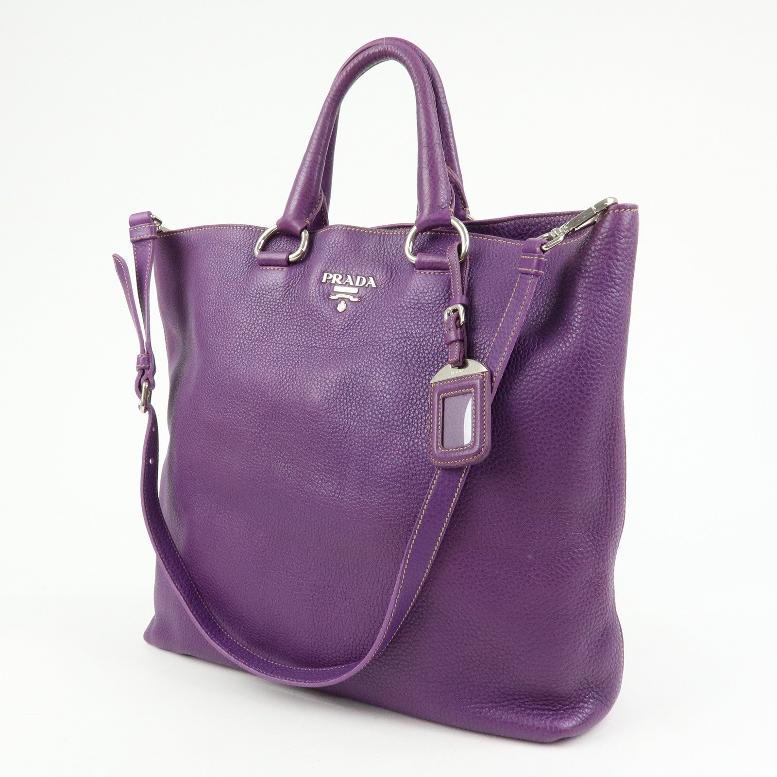 PRADA Leather 2Way Bag Tote Bag Shoulder Bag Hand Bag Purple