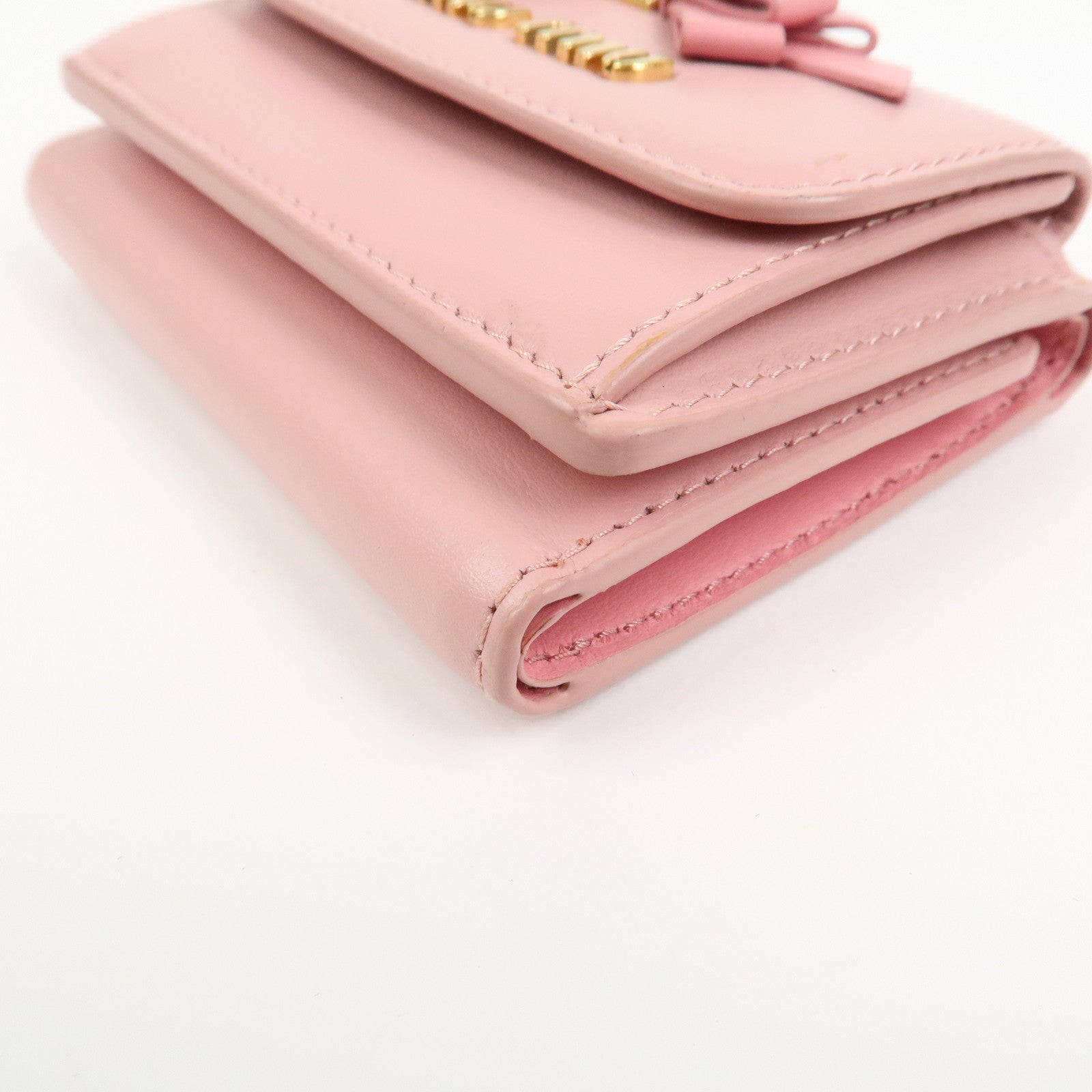 MIU MIU Logo Ribbon Tri-fold Wallet Compact Wallet Pink 5MH020