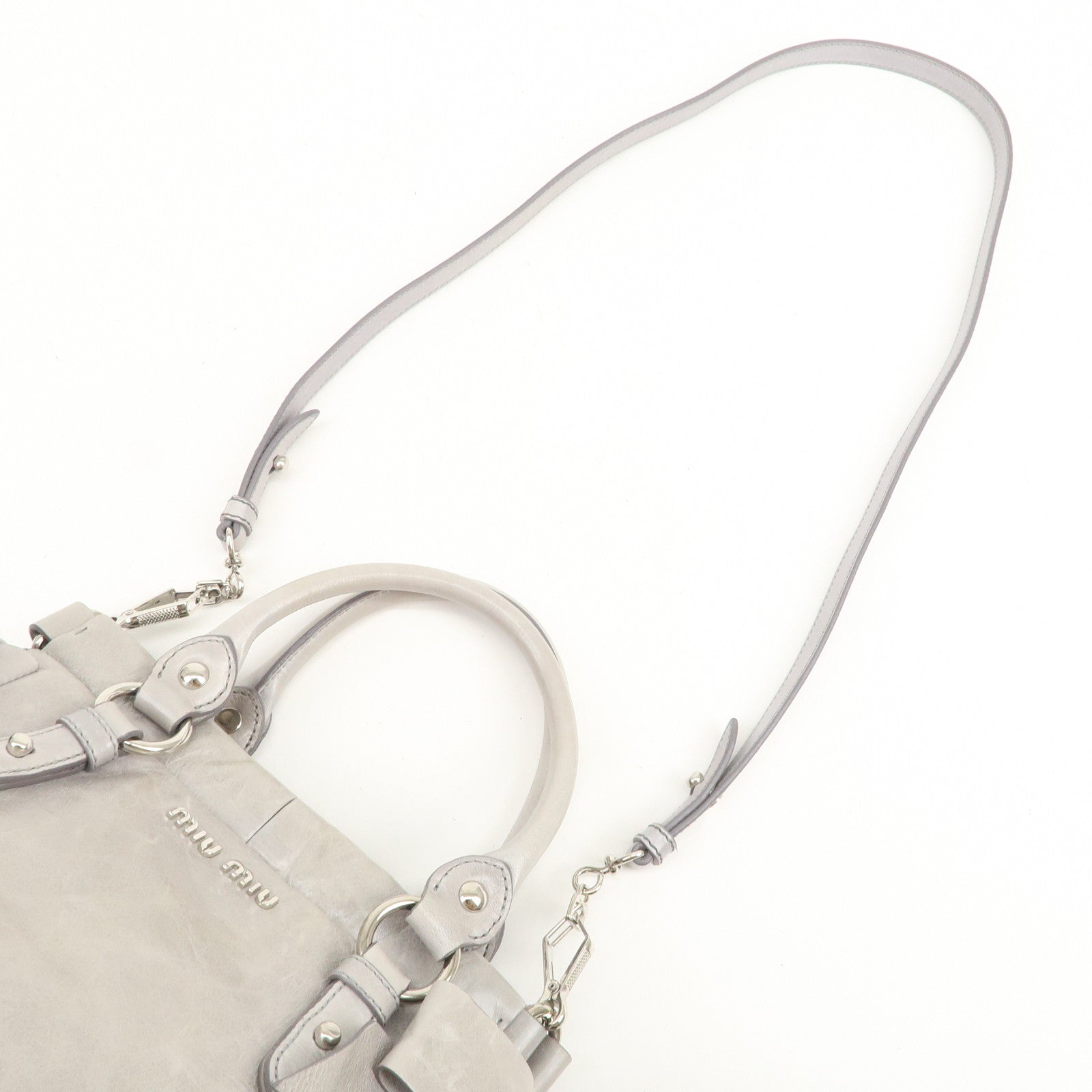 MIU MIU Vitello Lux 2Way Bag Hand Bag Shoulder Bag Gray RN0955