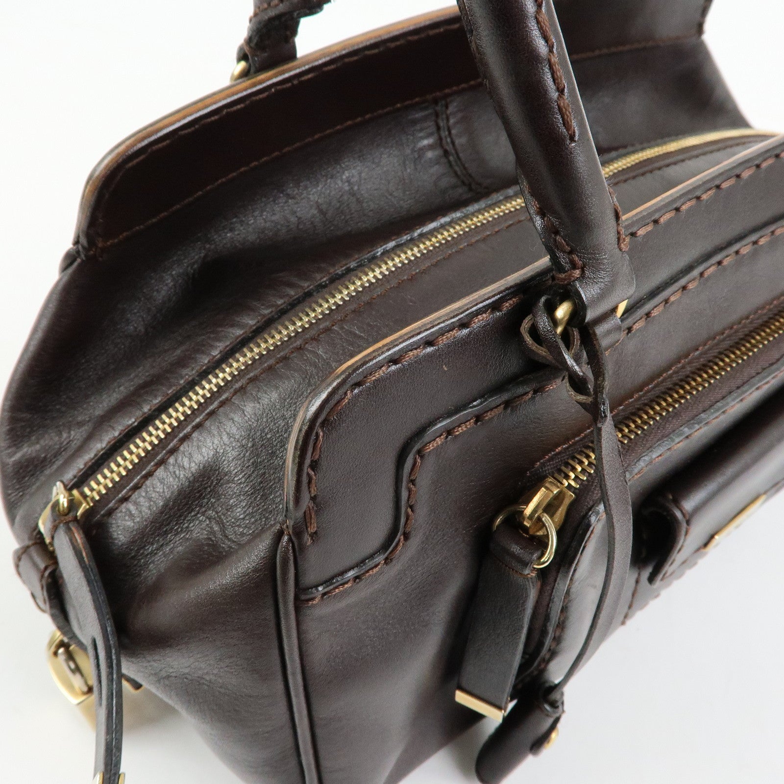 TOD'S Logo Leather Shoulder Bag Hand Bag Brown