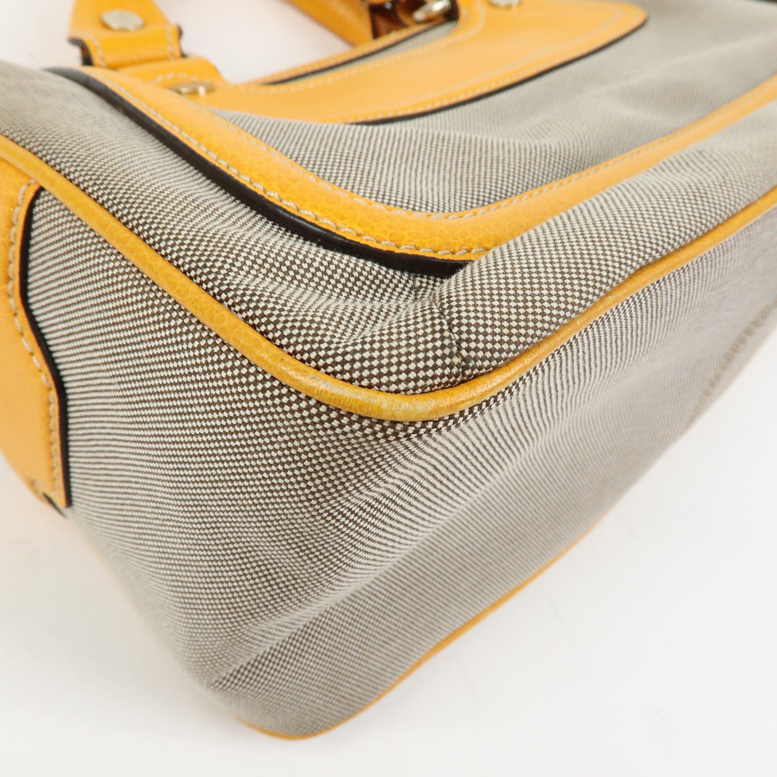 CELINE Leather Canvas Boogie Bag Hand Bag Yellow Gray