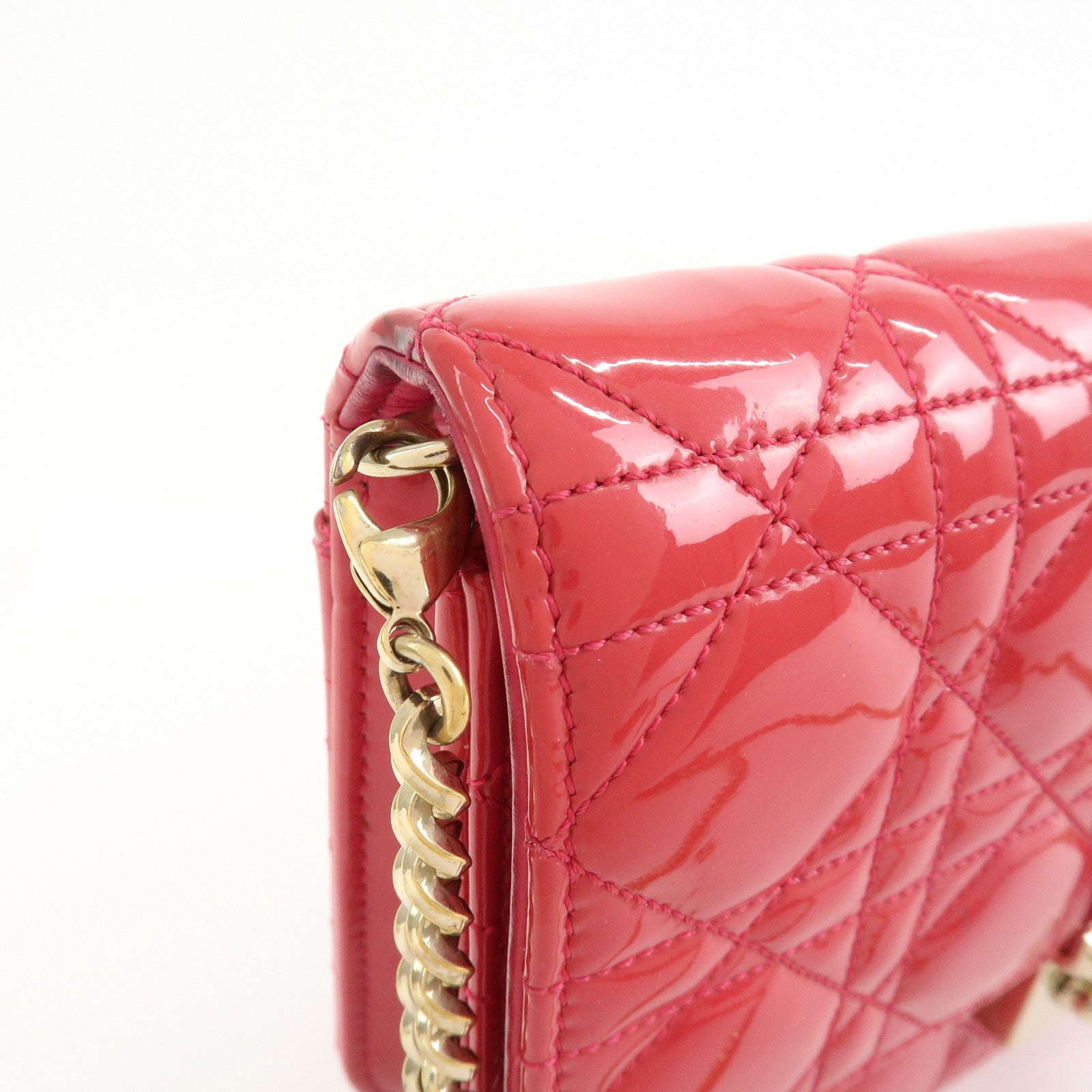 Christian Dior Cannage New Lock Patent Leather Chain Shoulder Bag