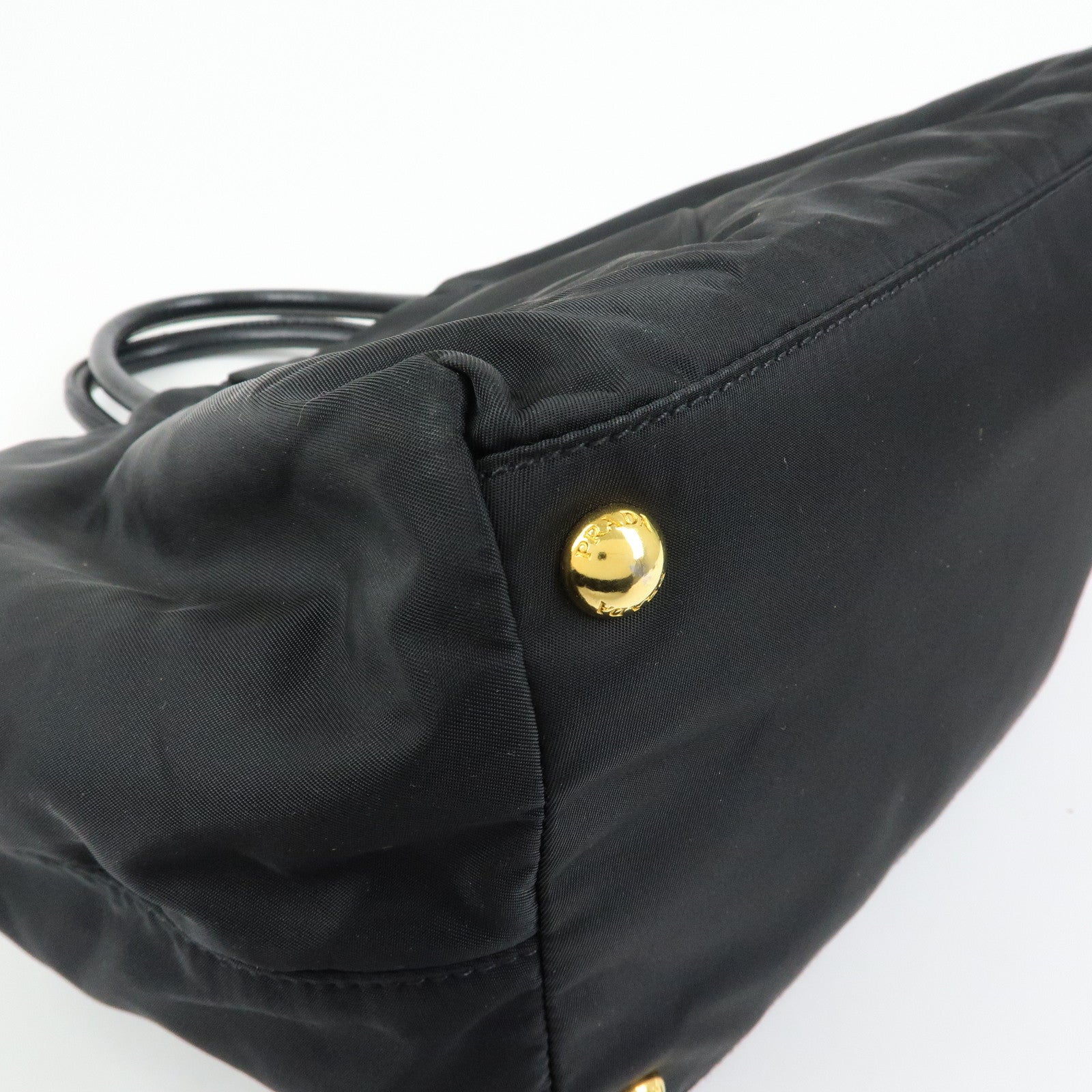 PRADA Nylon Leather Ribbon Hand Bag Tote Bag Black BN1601