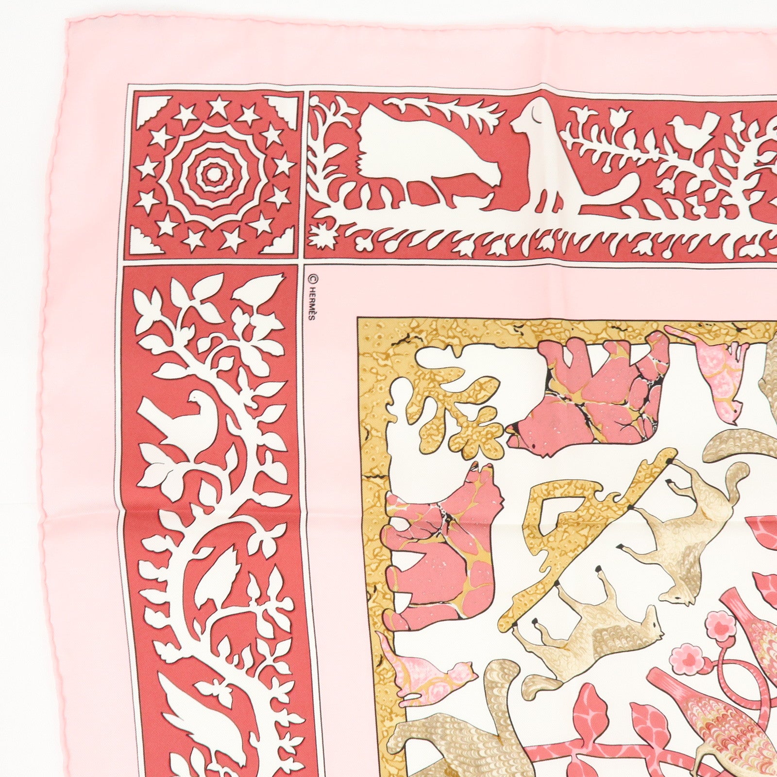 HERMES Carre 90 Silk 100% Scarf EARLY AMERICA Pink