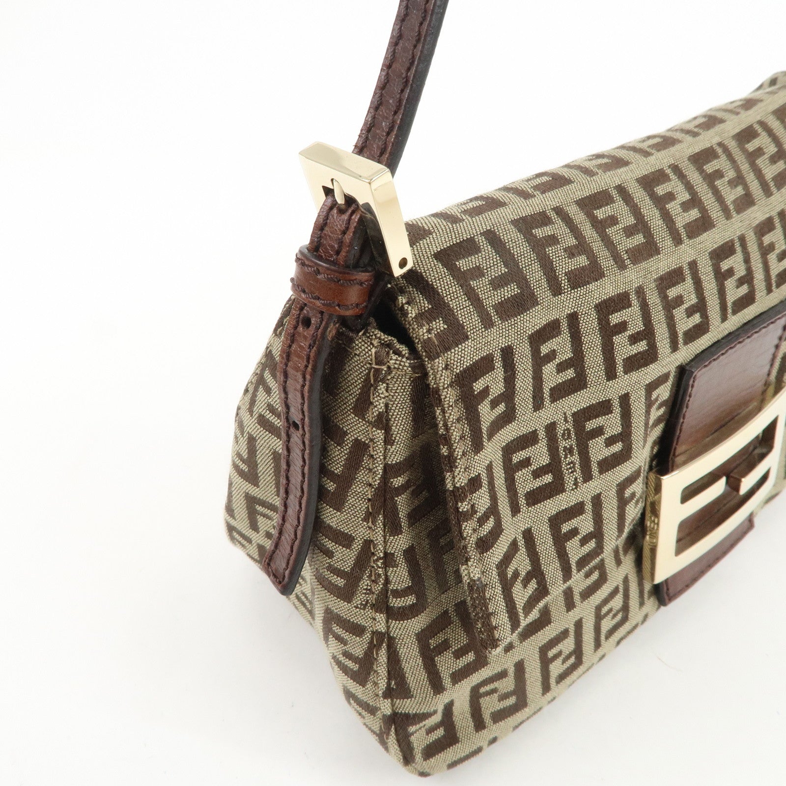 FENDI Mamma Baguette Zucchino Canvas Shoulder Bag Beige 8BR180