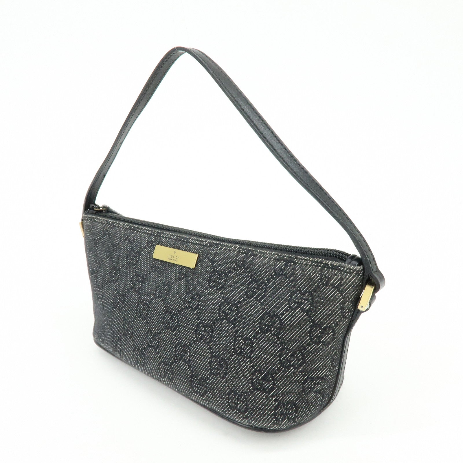 GUCCI Boat Bag GG Canvas Accessory Pouch Hand Bag Black 07198