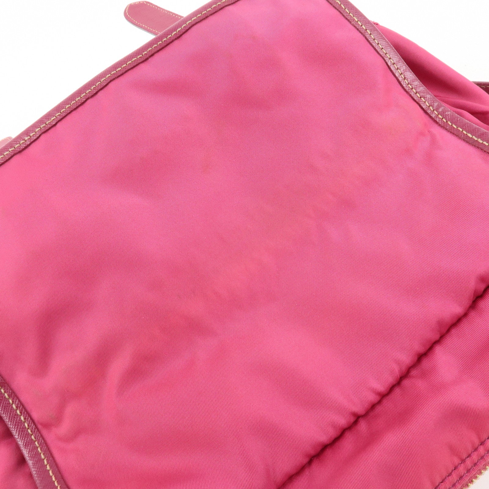 PRADA Nylon Saffiano Leather Flap Messenger Shoulder Bag Pink BT0697 Used