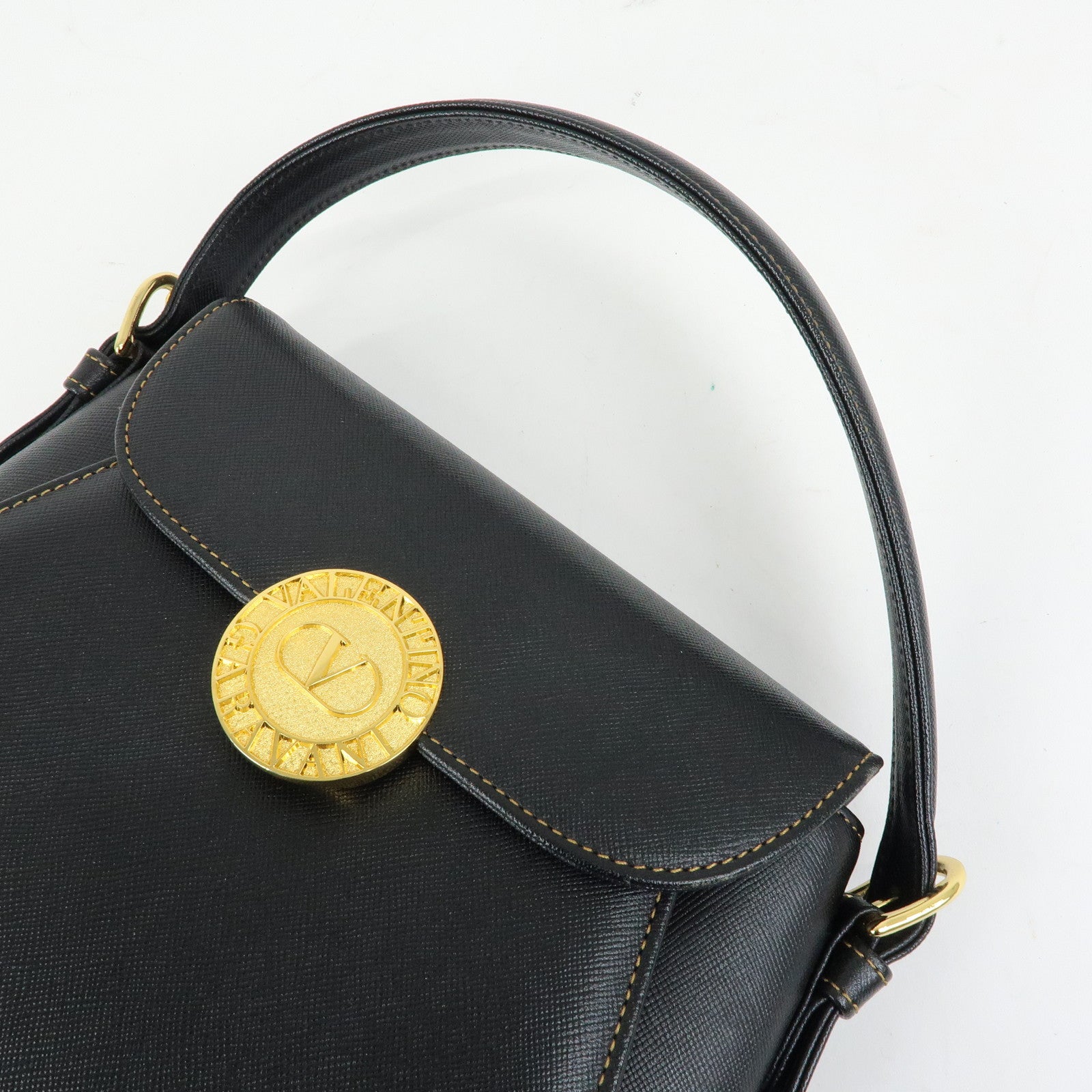 VALENTINO Leather 2Way Bag Hand Bag Shoulder Bag Black