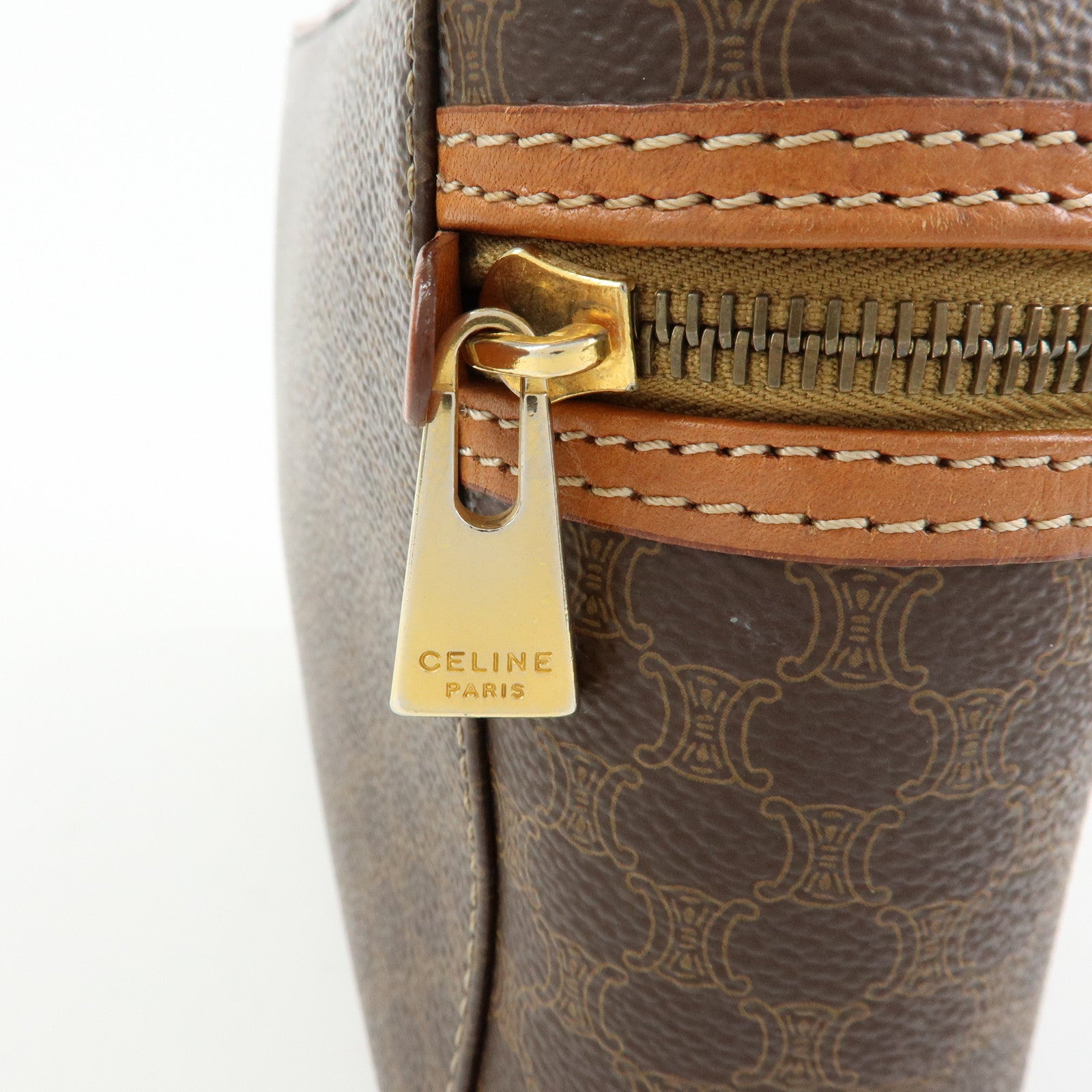 CELINE Macadam PVC Leather Hand Bag Vanity Bag Brown