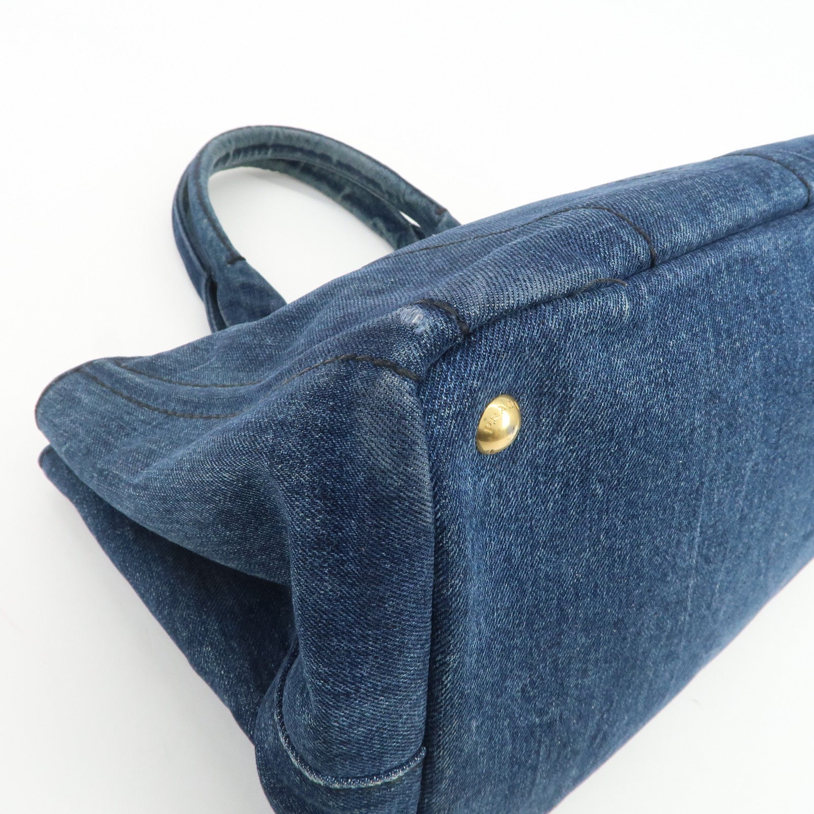 PRADA Triangle Logo Canapa Denim Tote Bag Hand Bag B1877B