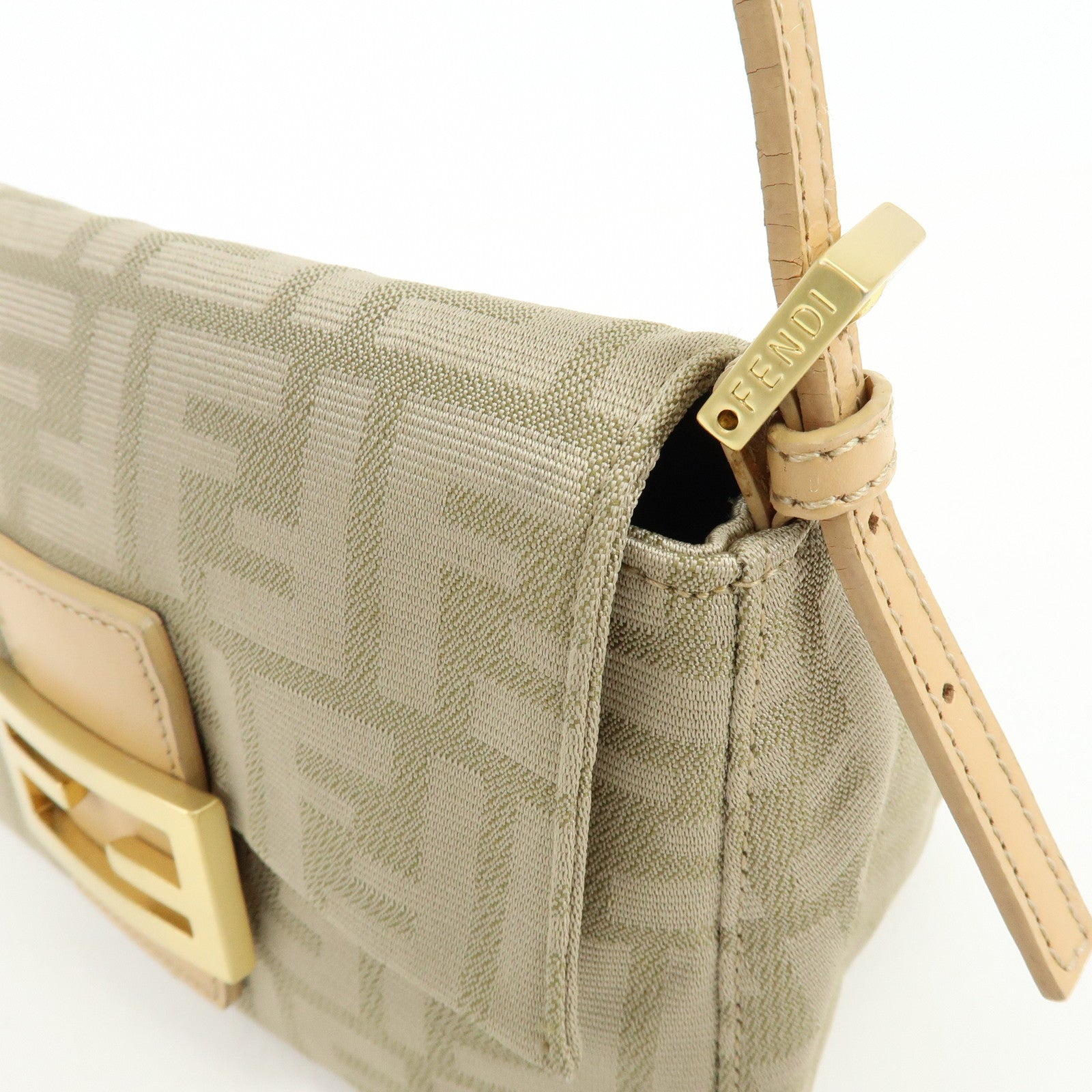 FENDI Zucca Canvas Leather Hand Bag Beige 8BR180