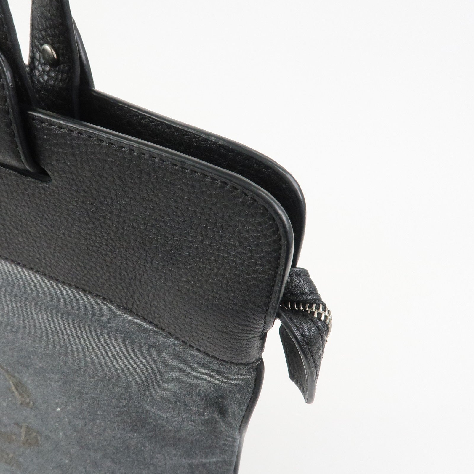 BURBERRY Logo Leather Canvas Tote Bag Black Grey