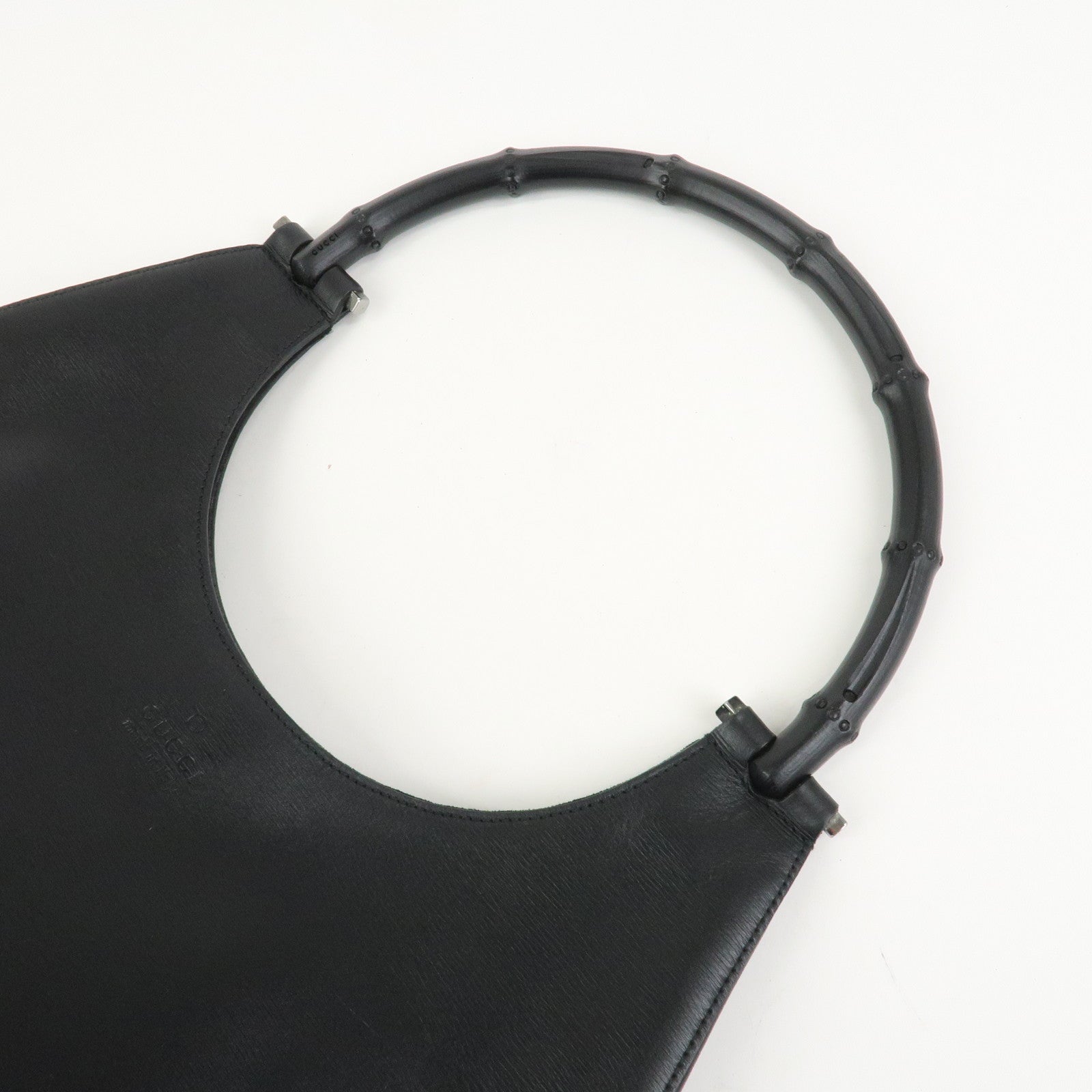 GUCCI Bamboo Leather Shoulder Bag Hand Bag Black 001.3760