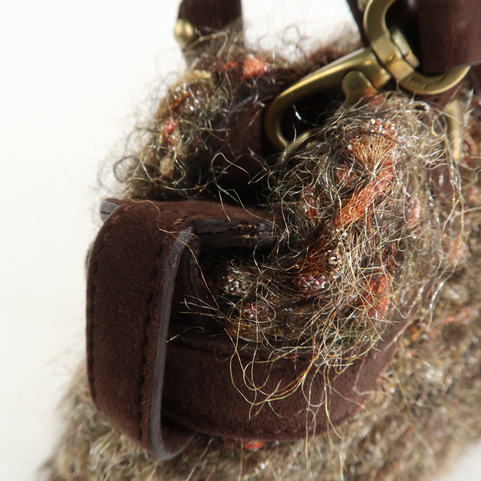 Ferragamo Gancini Wool Suede 2Way Bag Hand Bag Shoulder Bag Brown