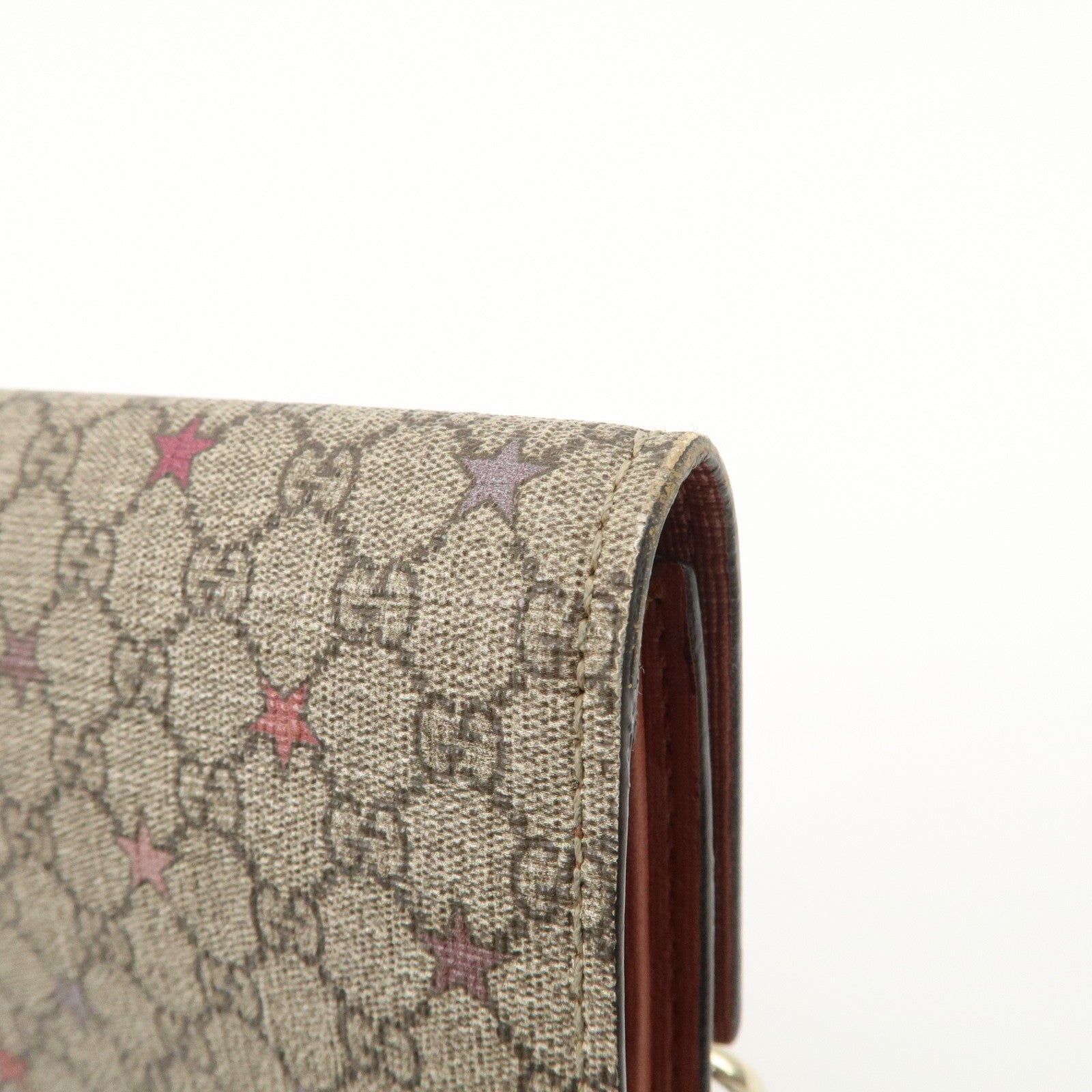 GUCCI Interlocking G GG Supreme Star Tri-Fold Compact Wallet 212106 Used