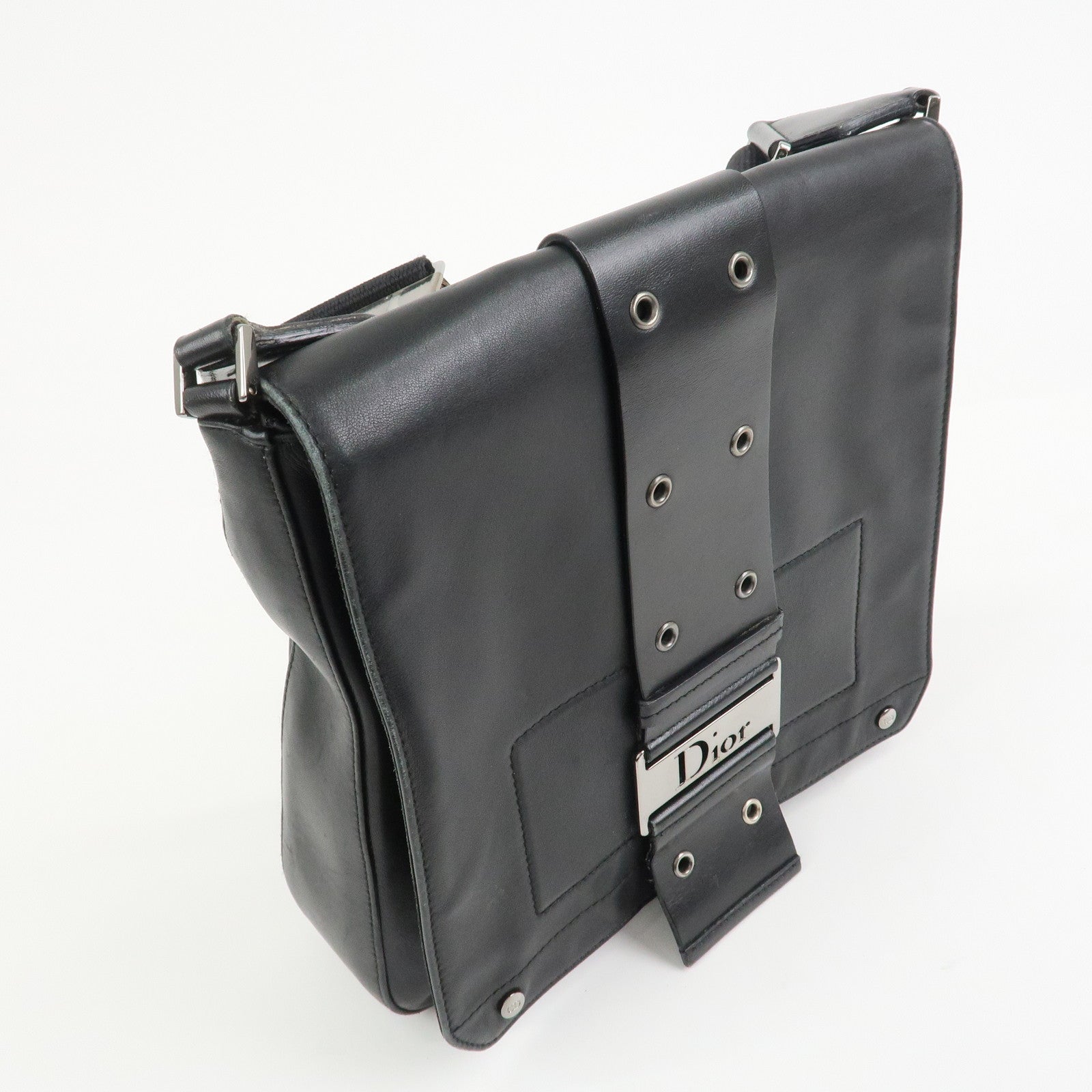 Christian Dior Street Chic Leather Shoulder Bag Crossbody Bag Black