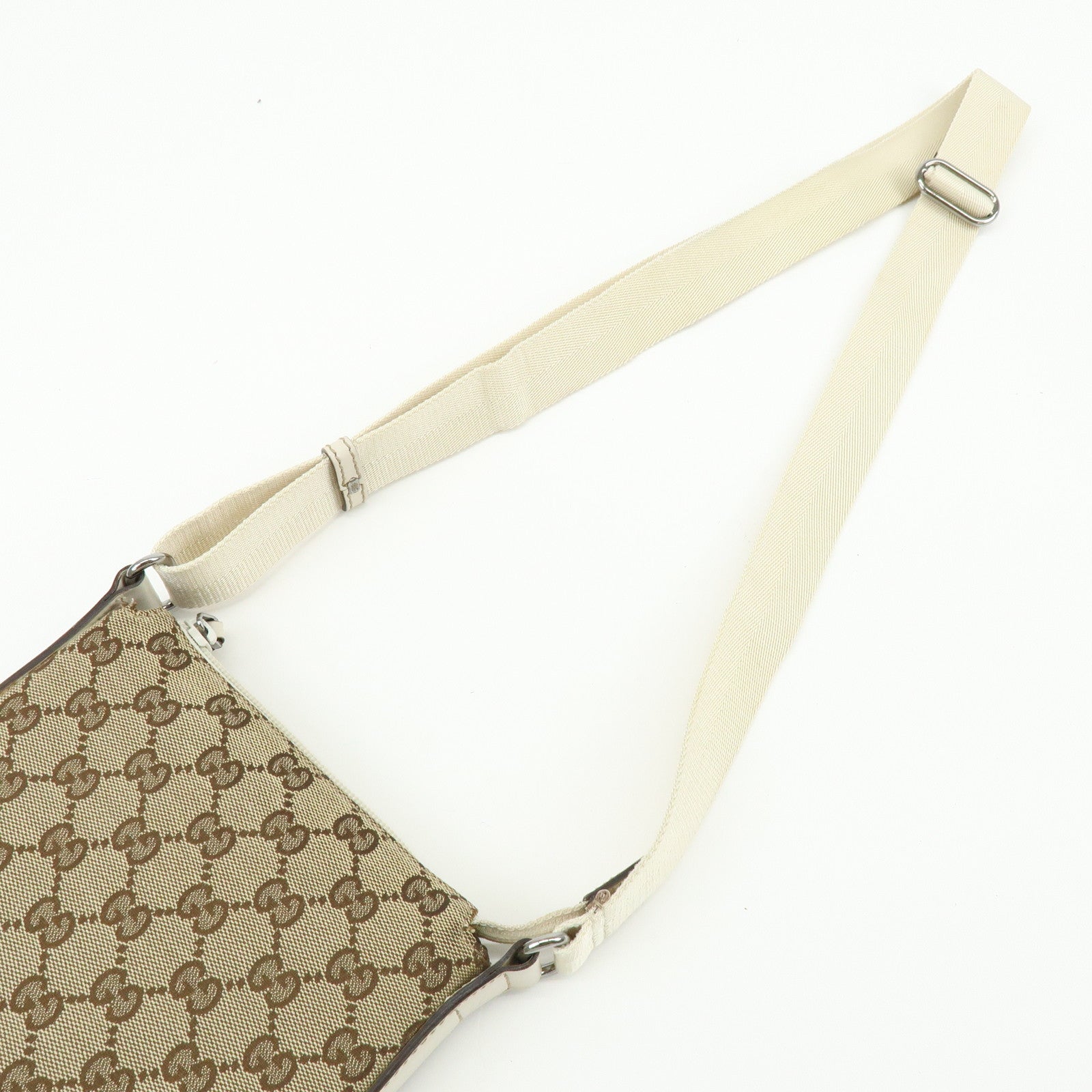 GUCCI GG Canvas Leather Shoulder Crossbody Bag Brown Ivory 147671