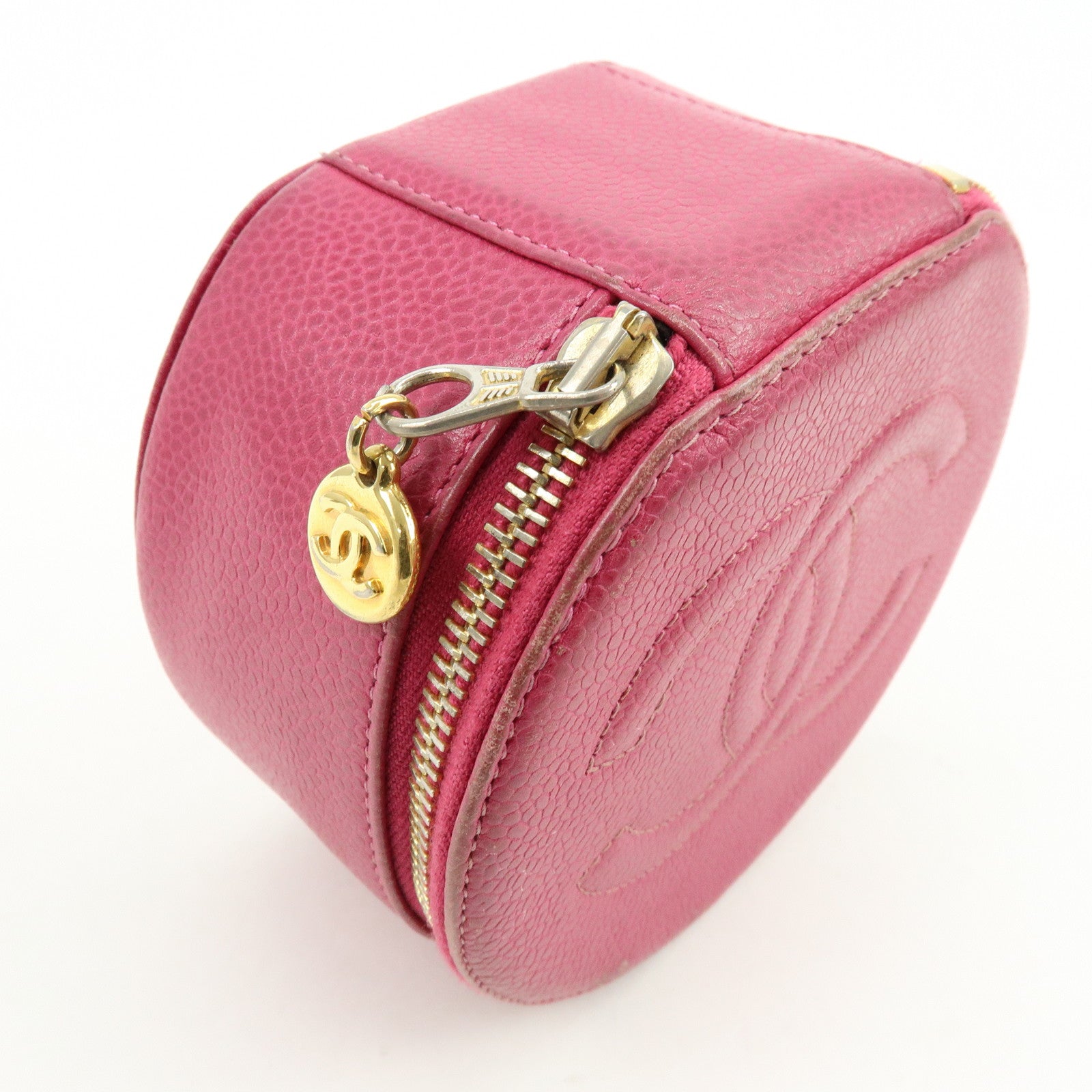 CHANEL Caviarskin Jewelry Case Cosmetic Case Accessory Pouch Pink