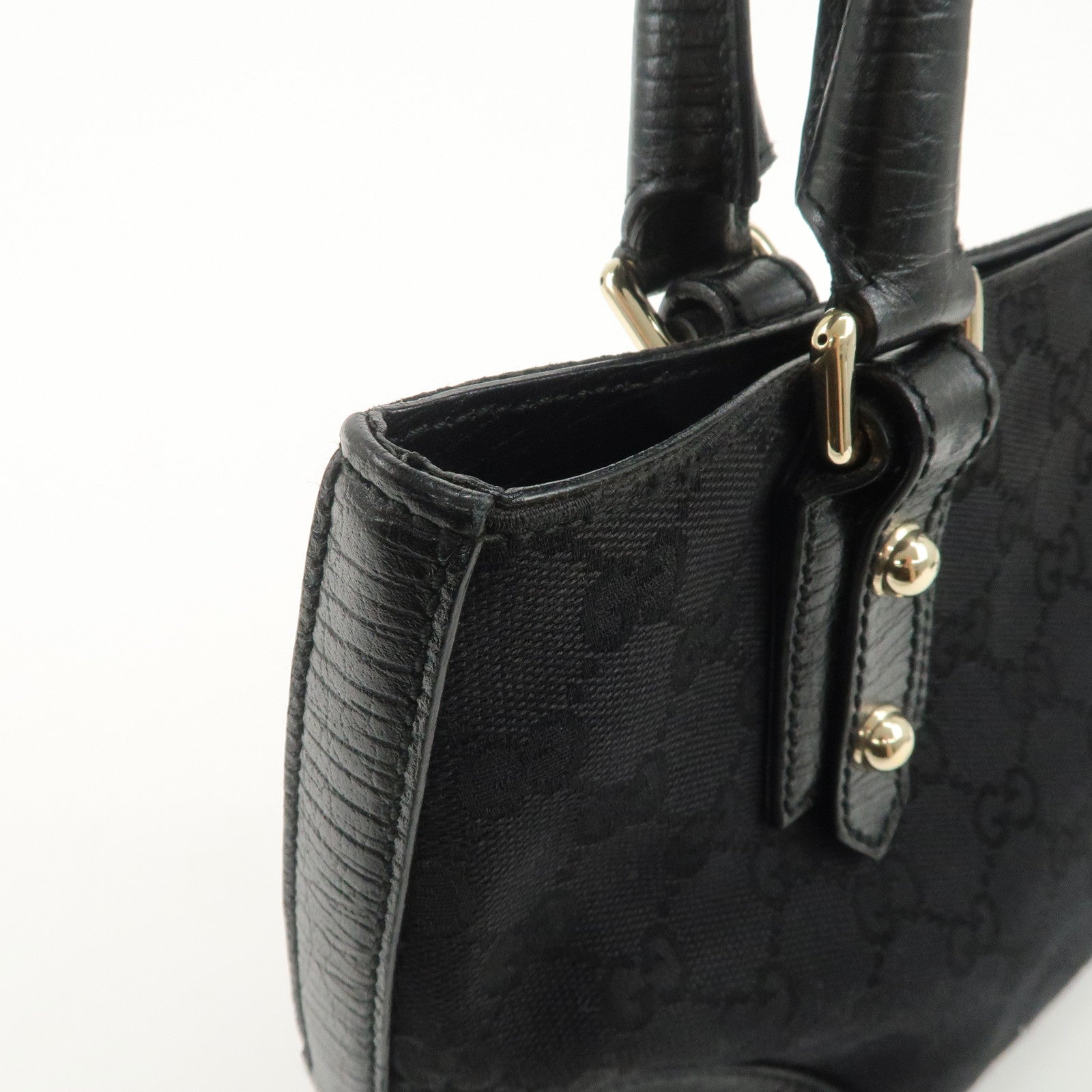 GUCCI Horsebit Sherry GG Canvas Leather Hand Bag Black 137475