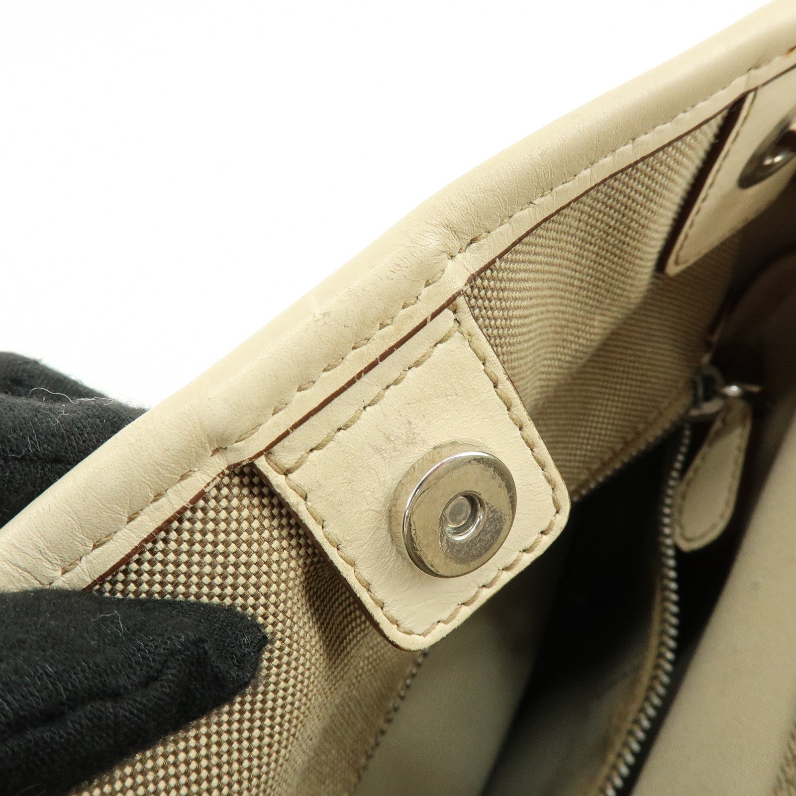 PRADA Logo Jacquard Leather Shoulder Bag Crossbody Bag Beige