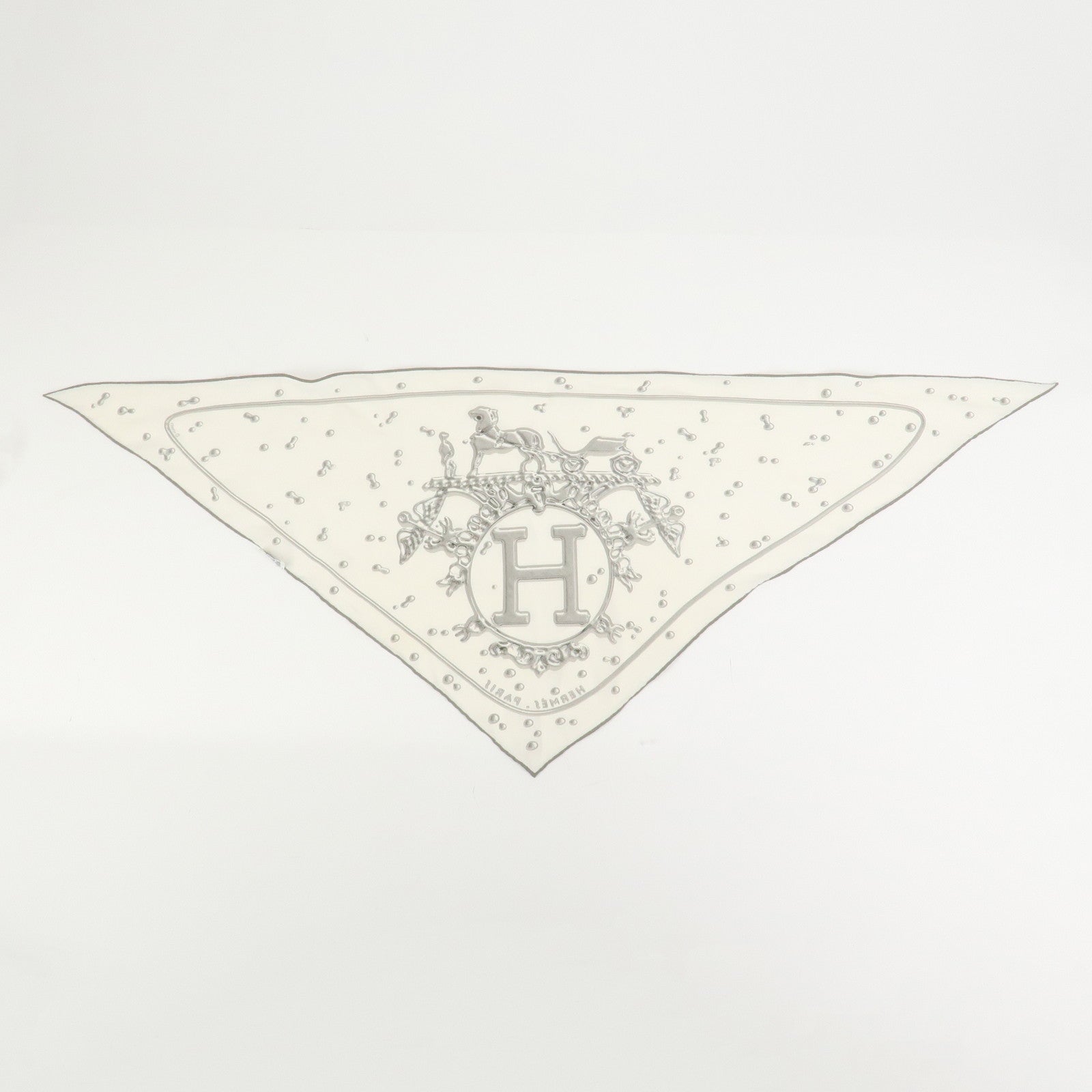 HERMES Pointru Bolduc Silk 100% Scarf VIF ARGENT White Gray