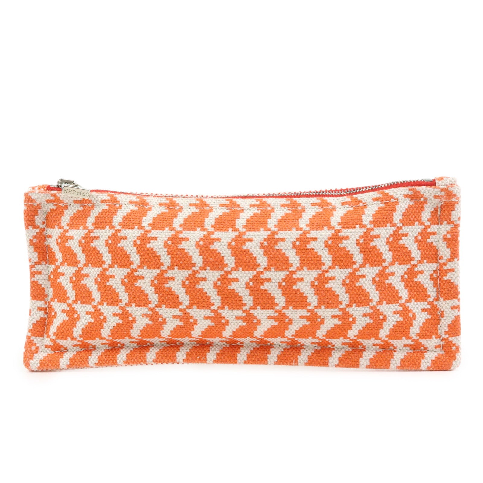 HERMES Ecole PM Cotton Flat Pouch Animaux Pixel Orange Red