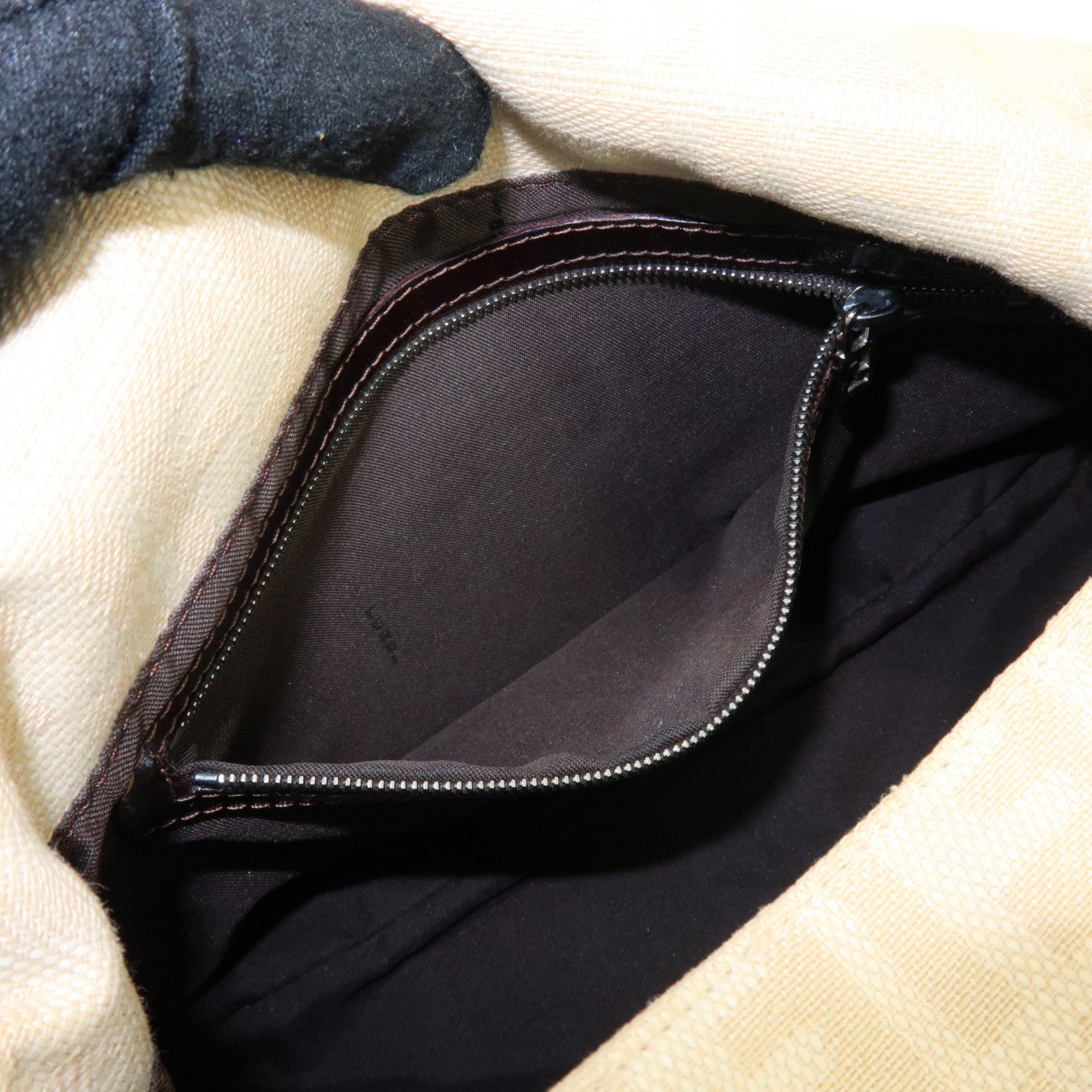 FENDI Mamma Baguette Zucca Canvas Leather Shoulder Bag Ivory 26325