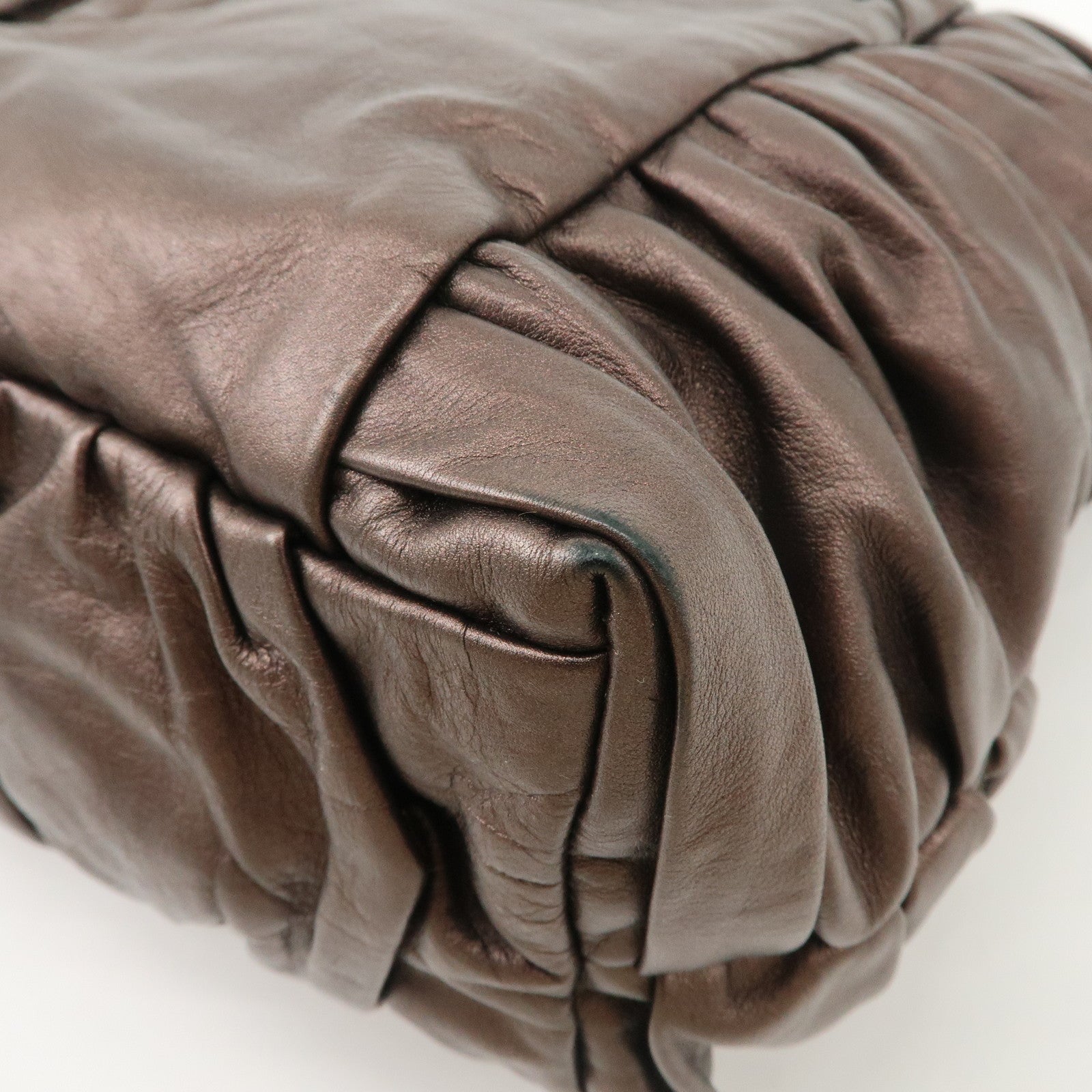 Prada Gathered Leather Tote Bag Hand Bag Bronze Silver HDW BN1719 Used