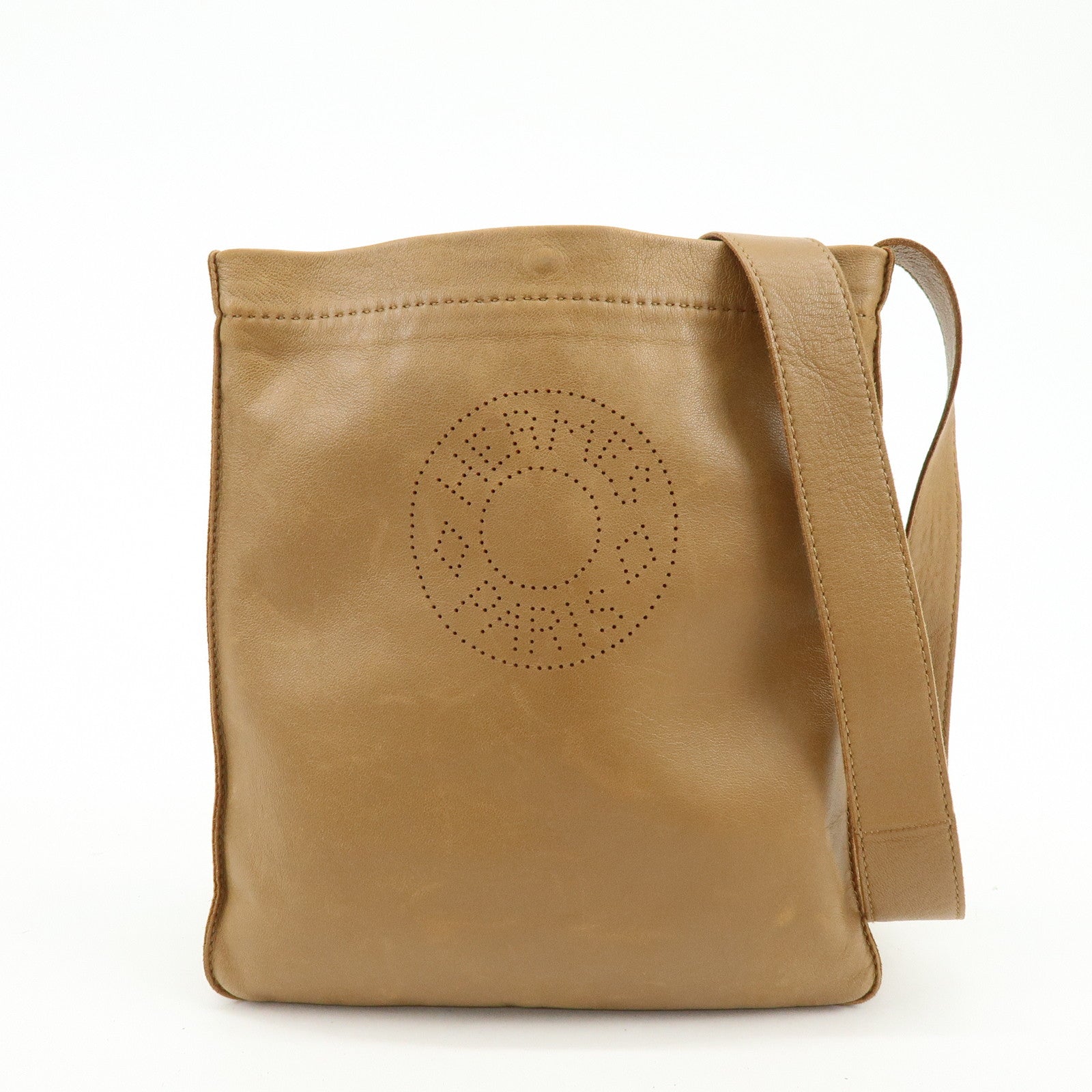 HERMES Leather Clou de Selle Shoulder Bag Crossbody Bag Brown