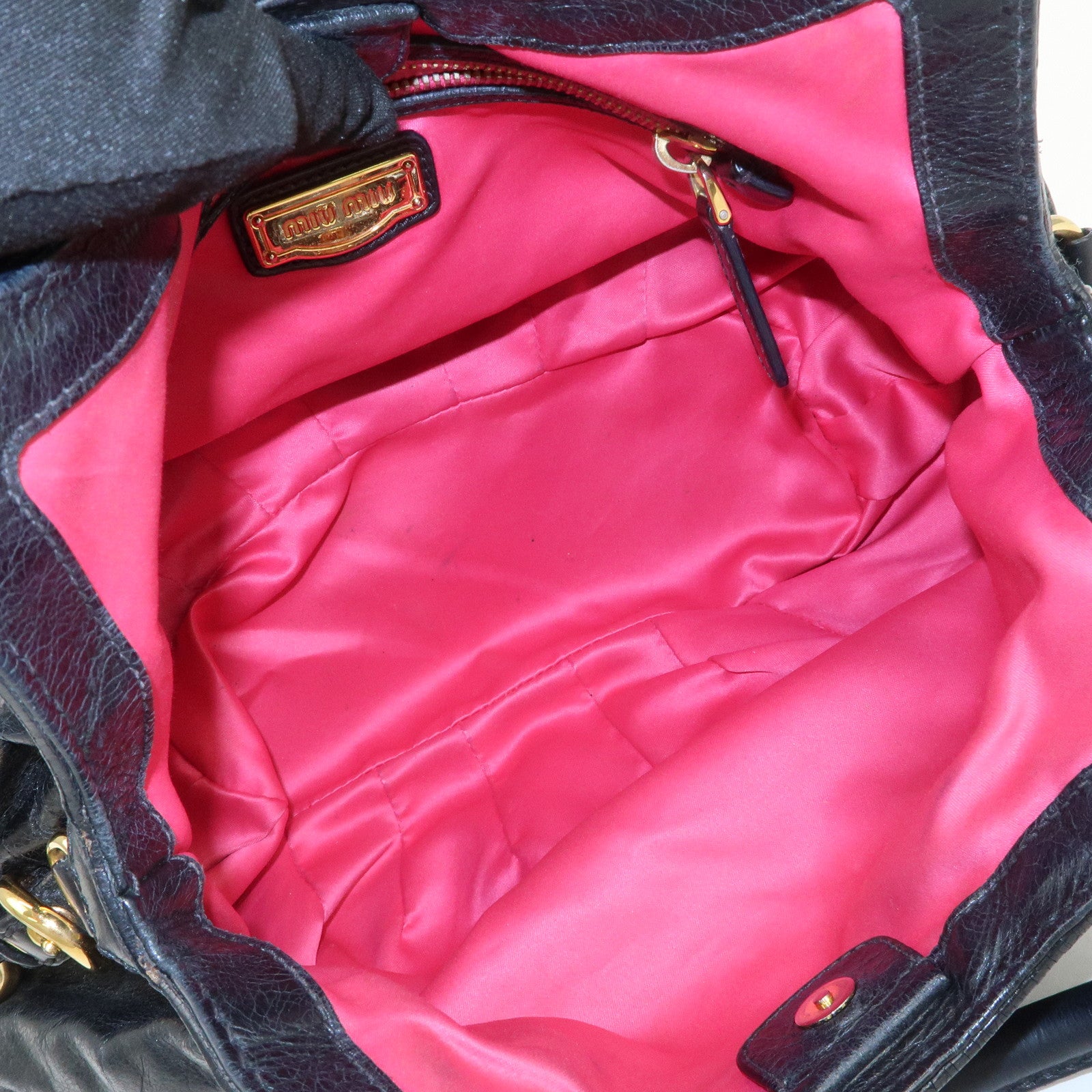 MIU MIU Logo Leather 2Way Bag Hand Bag Shoulder Bag Black