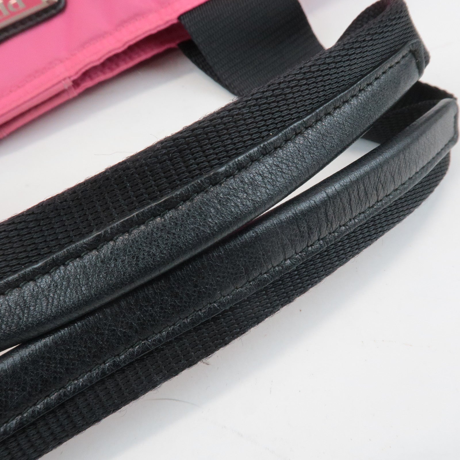 PRADA Triangle Logo Leather Nylon 2Way Bag Tote Bag Pink Black