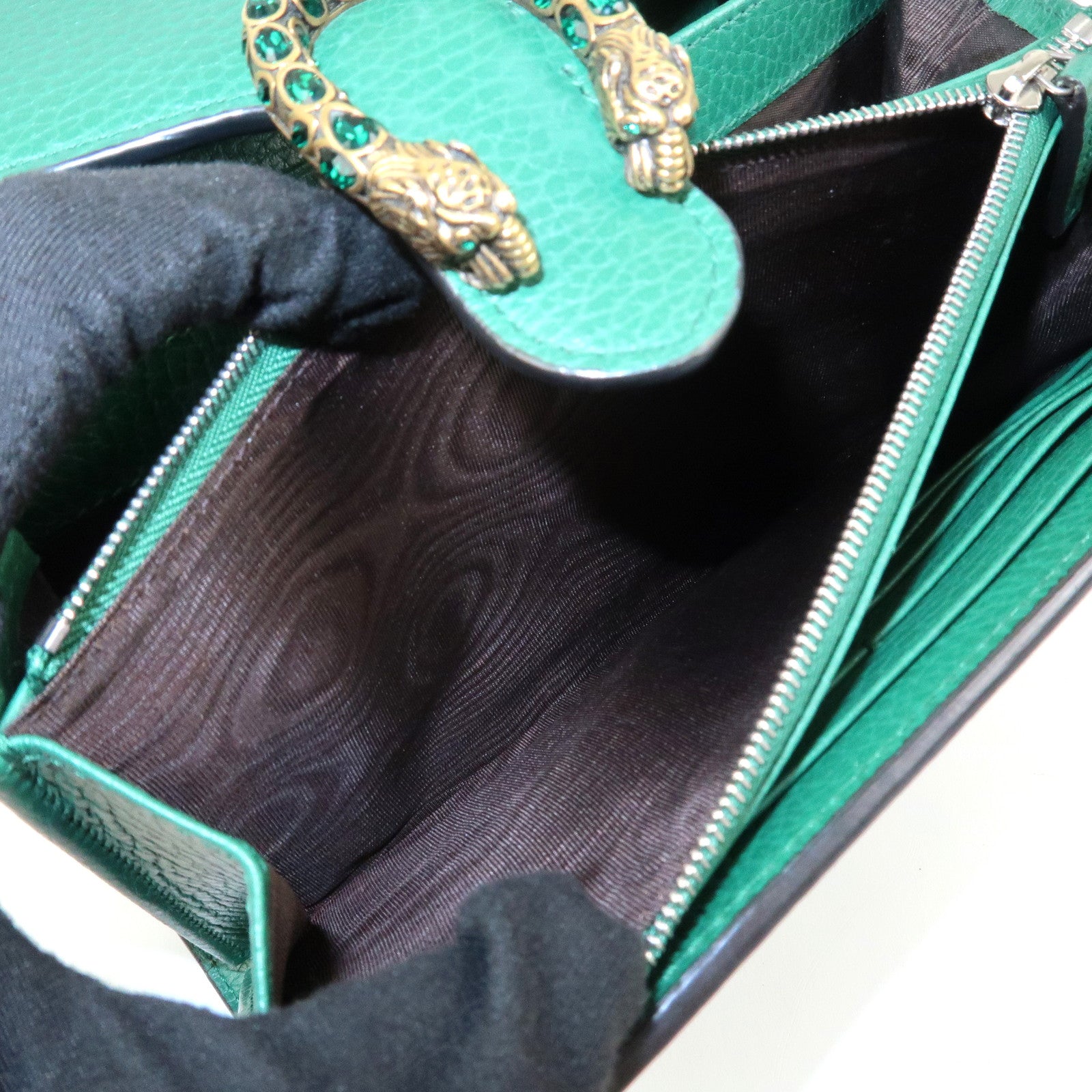 GUCCI Dionysus Leather Chain Shoulder Bag Green 401231