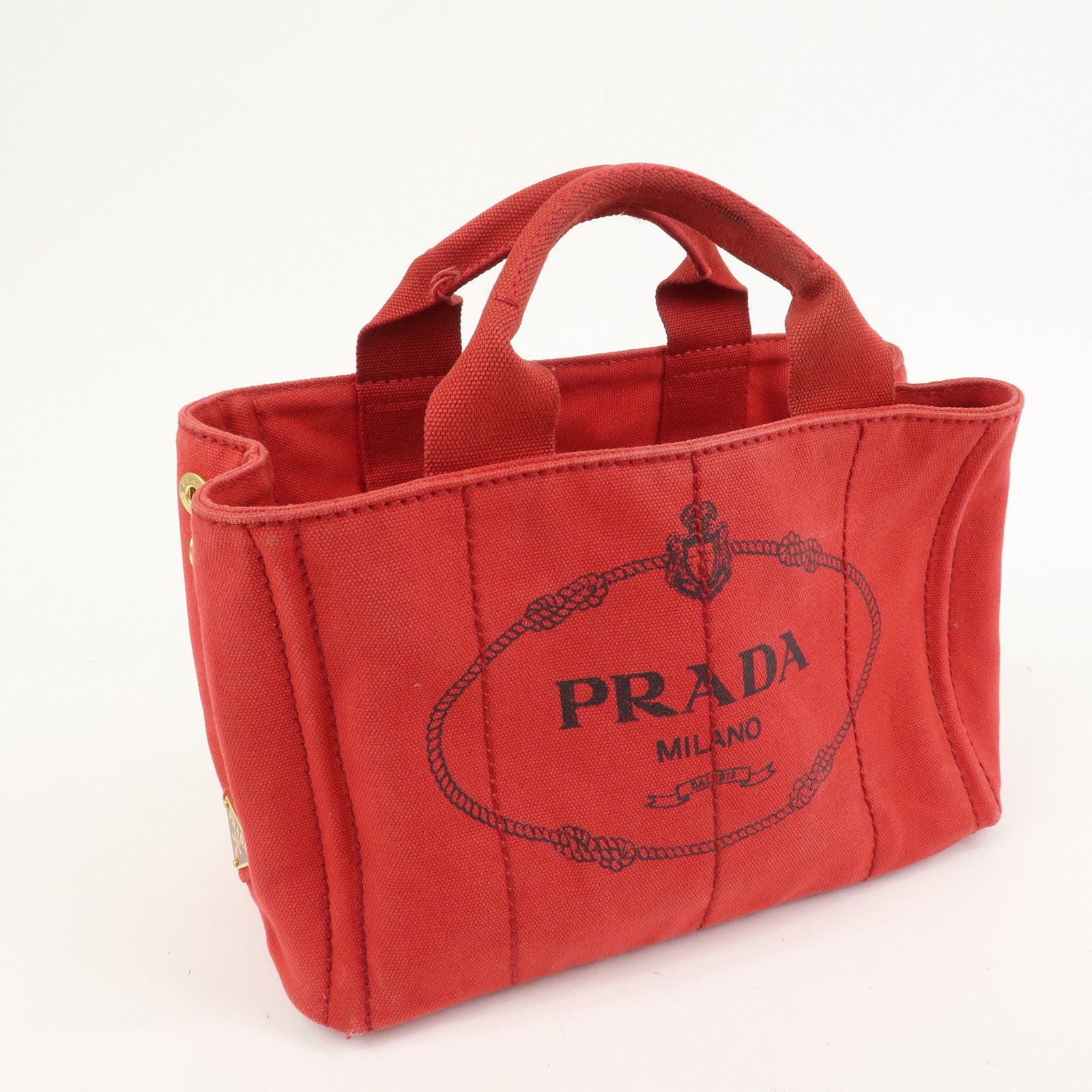 PRADA Logo Canapa Mini Canvas Hand Bag Tote Bag Red BN2439