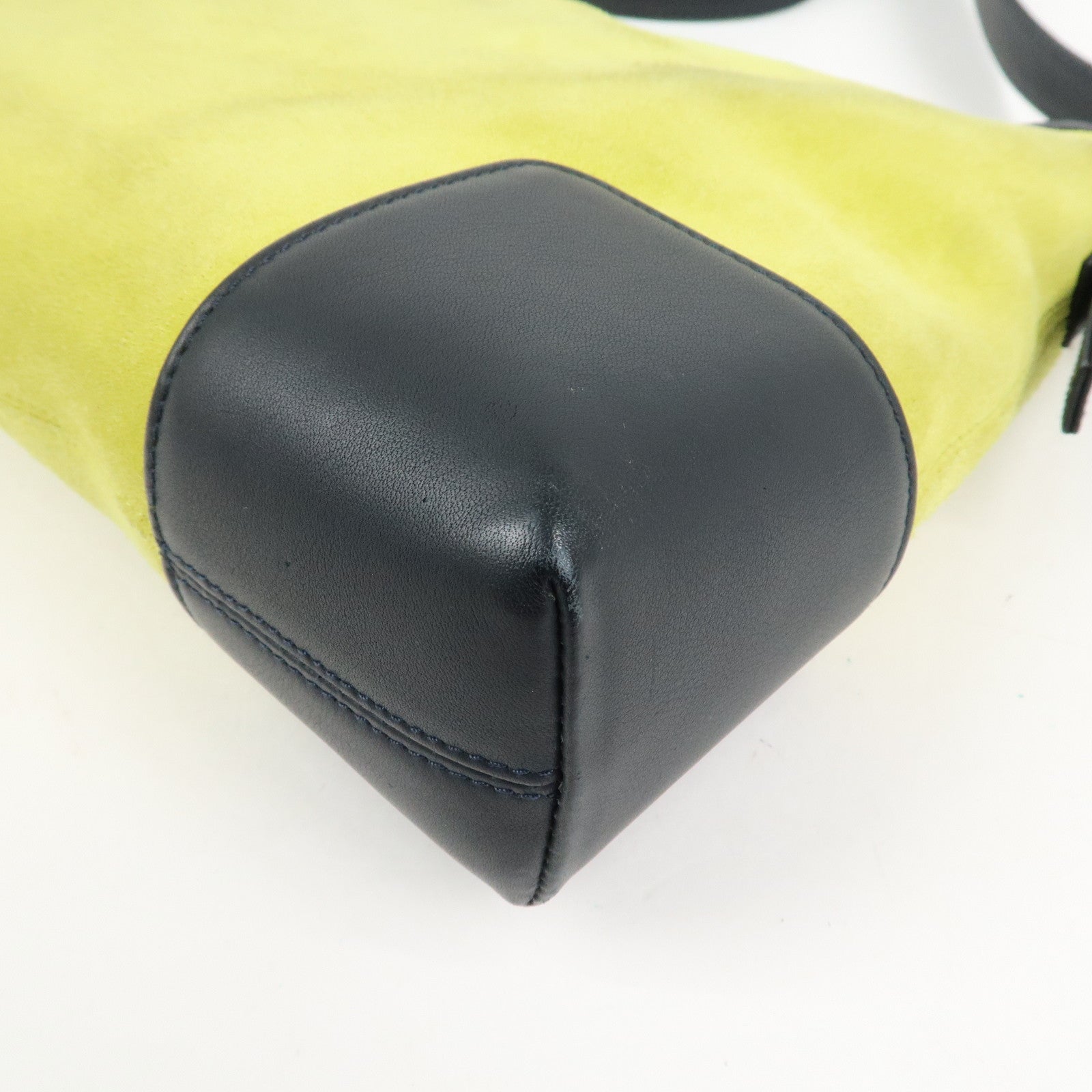 LOEWE Anagram Suede Leather Shoulder Bag Hand Bag Light Green Navy