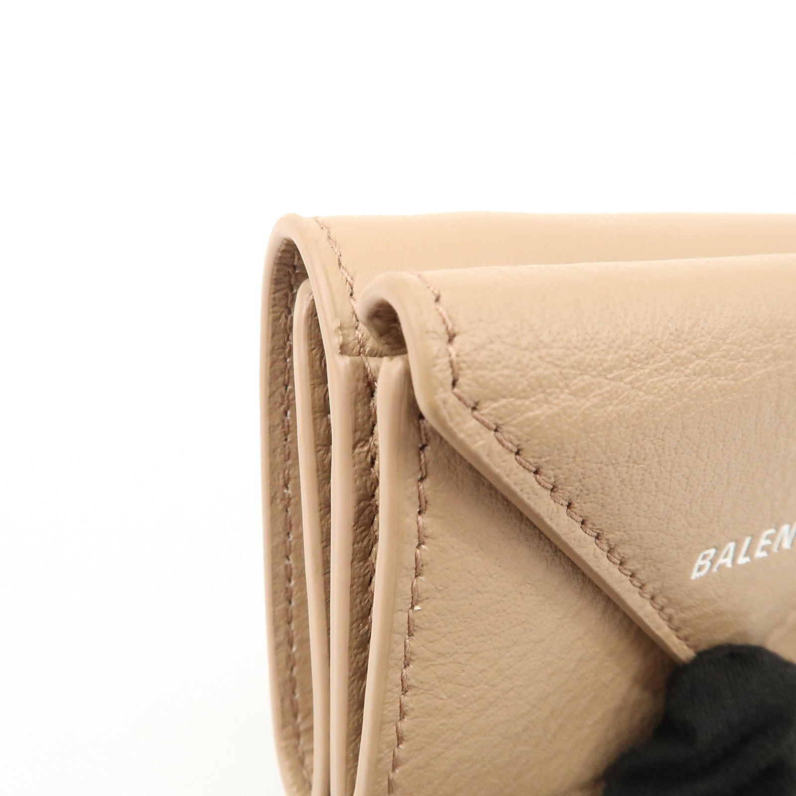 BALENCIAGA Leather Tri-fold Compact Wallet Beige 391446