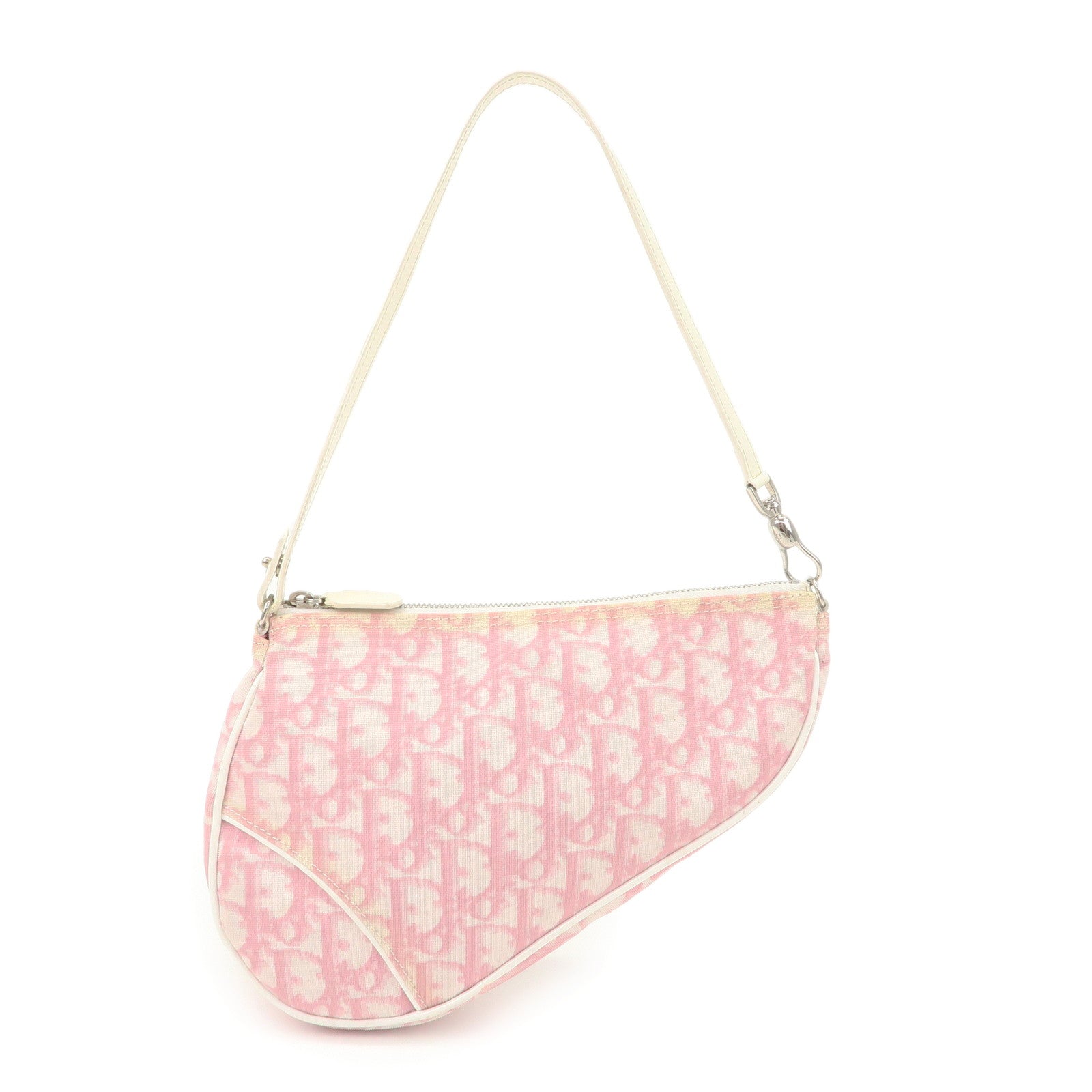 Christian Dior Trotter PVC Leather Saddle Pouch Hand Bag Pink White