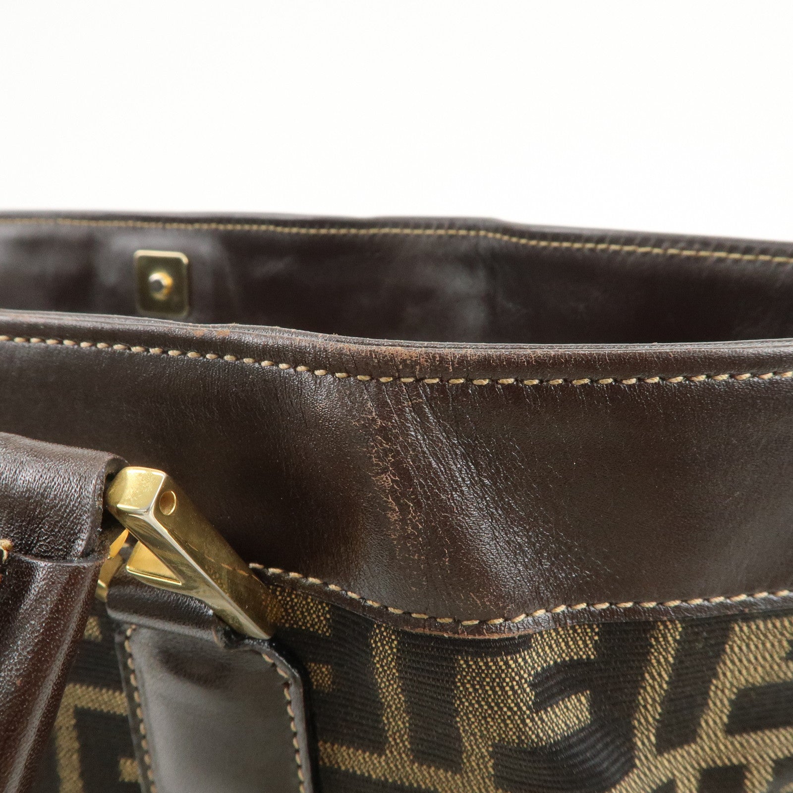 FENDI Zucca Canvas Leather 2Way Bag Hand Bag Shoulder Bag Brown