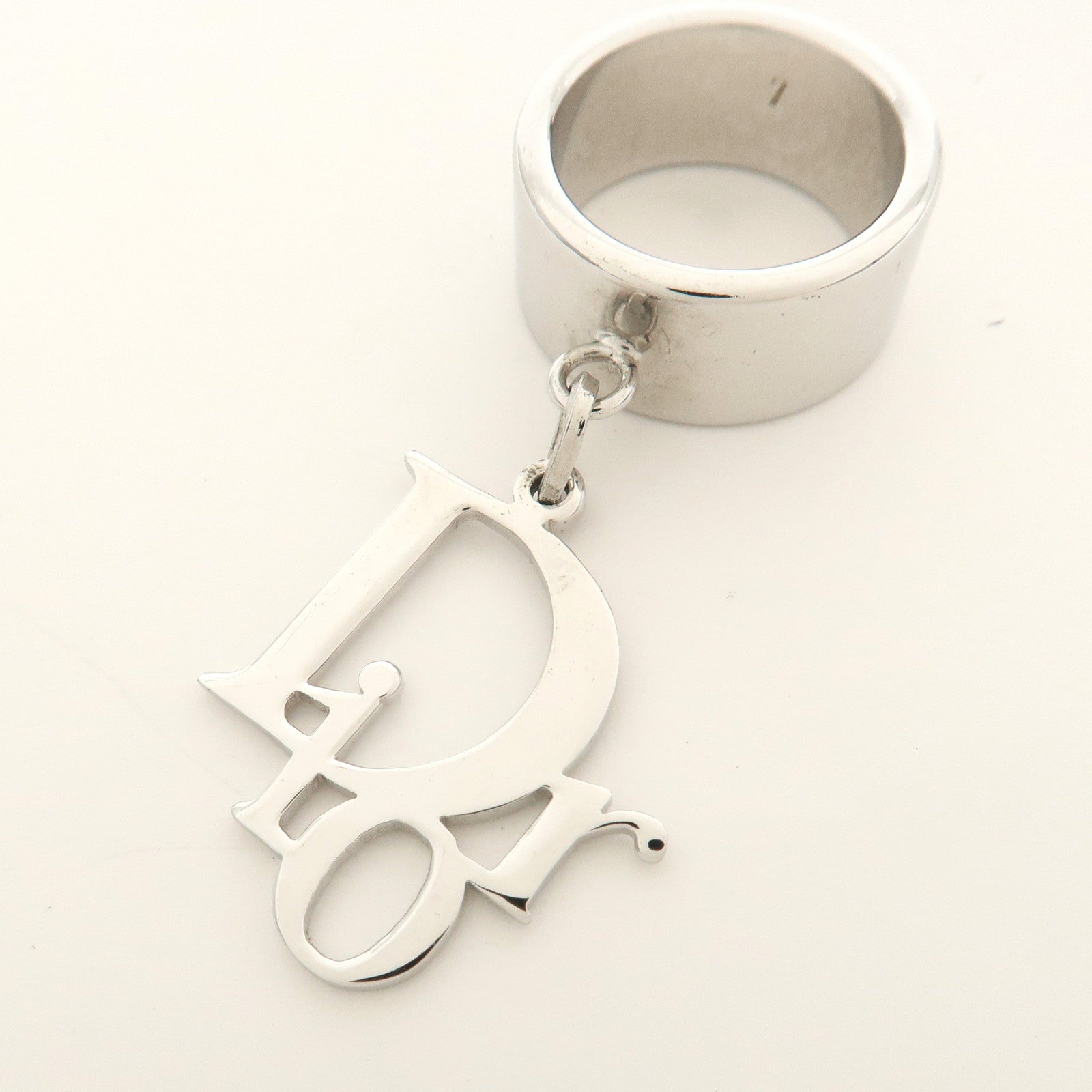 Christian Dior Silver-Tone Logo Metal Ring