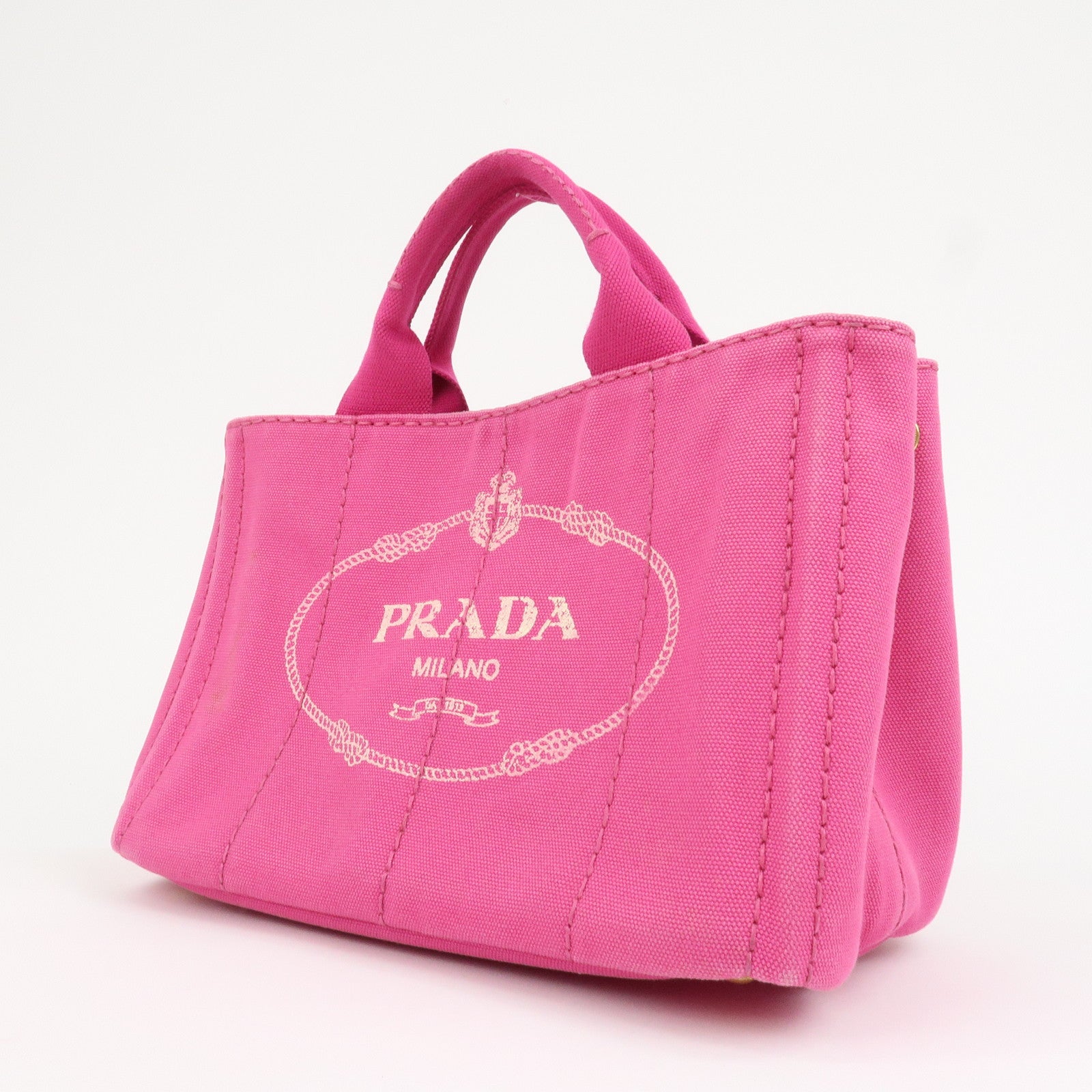 PRADA Logo Canapa Mini Canvas Hand Bag Tote Bag Pink BN2439